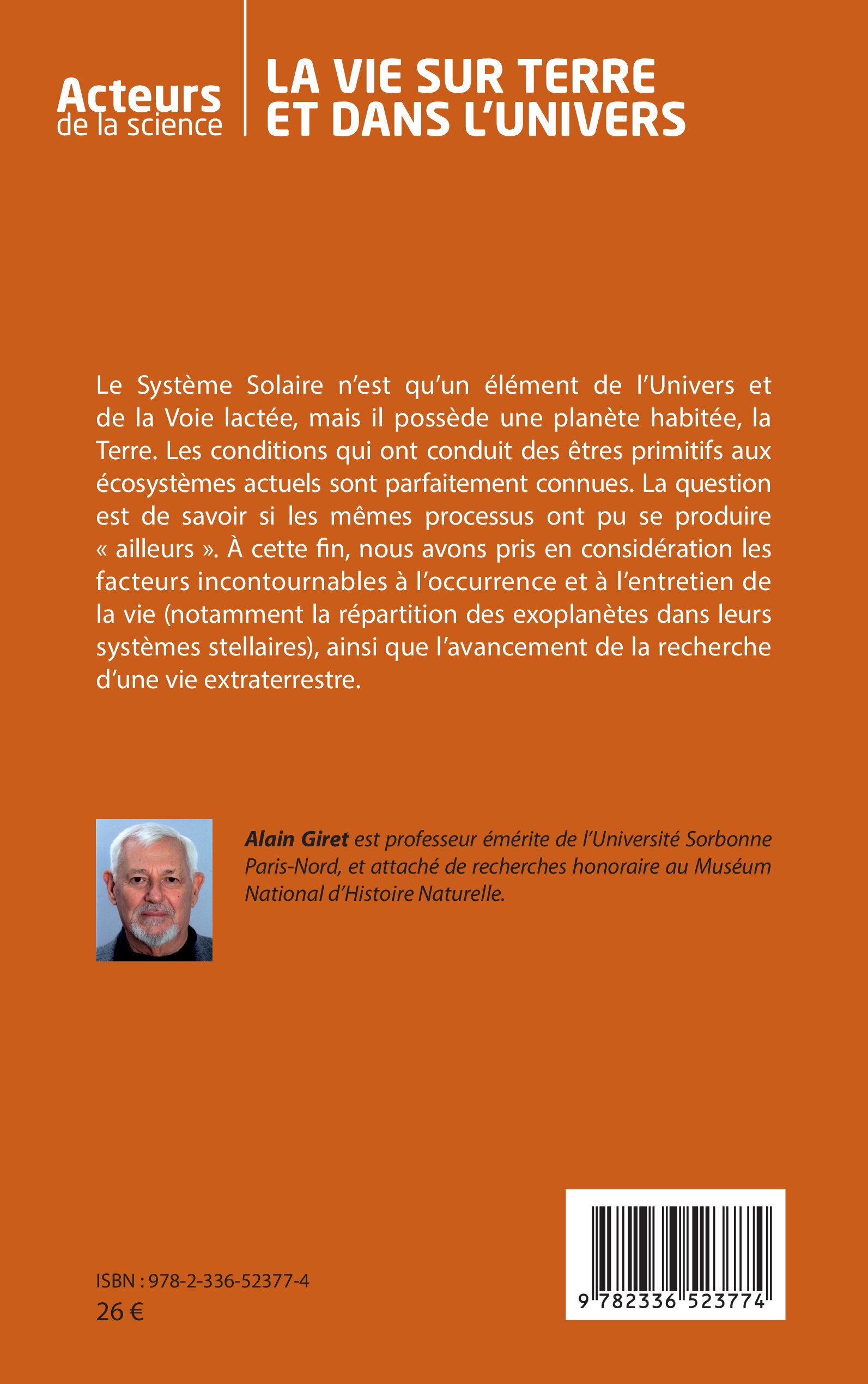 La vie sur Terre et dans l’Univers - Alain Giret - L'HARMATTAN