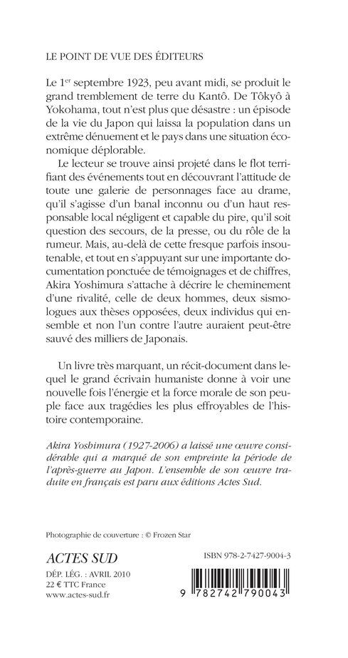 Le Grand Tremblement de terre du Kantô - Akira Yoshimura, Rose-Marie MAKINO-FAYOLLE - ACTES SUD