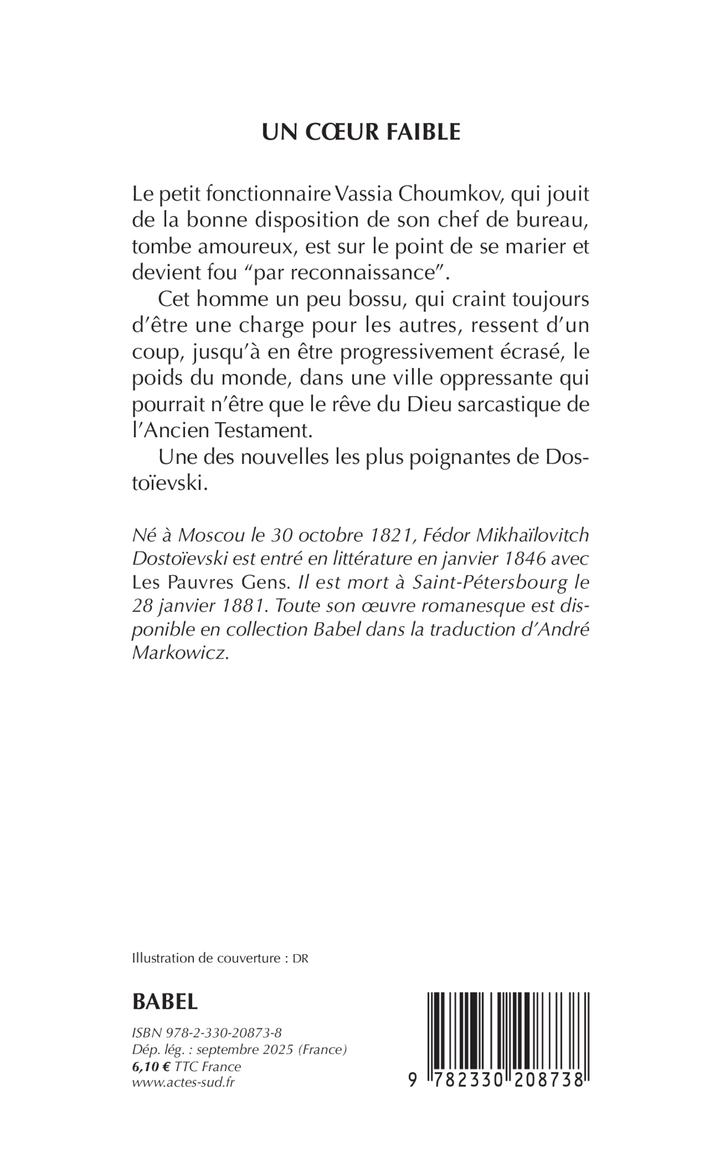 Un coeur faible - Fédor Dostoïevski - ACTES SUD