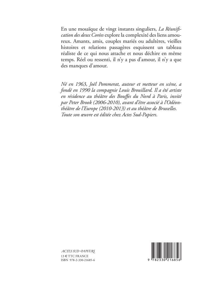 La Réunification des deux Corées - Joël Pommerat - ACTES SUD