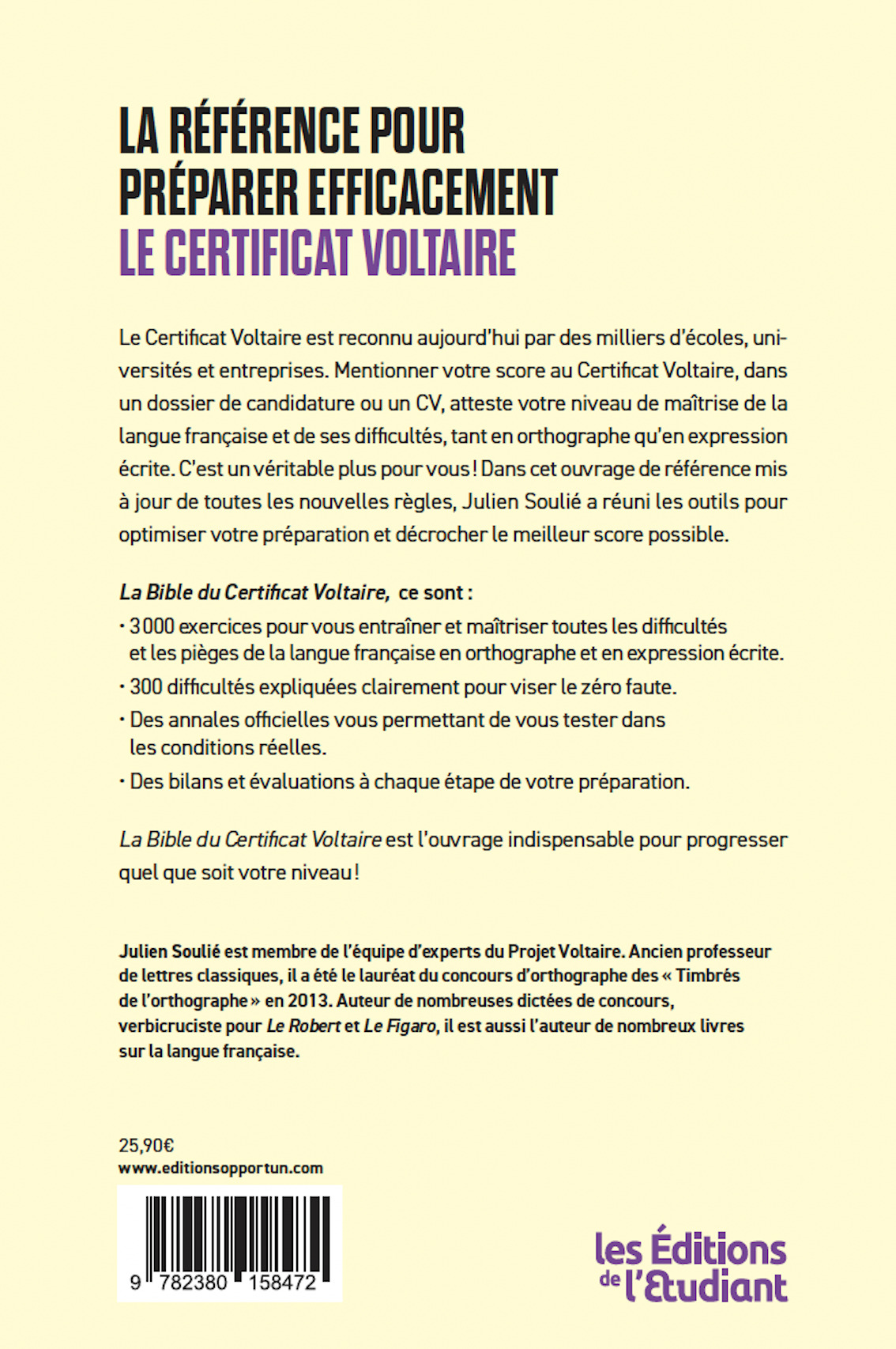 Le guide officiel - La Bible du certificat Voltaire : édition 2026 - Julien Soulié - L ETUDIANT