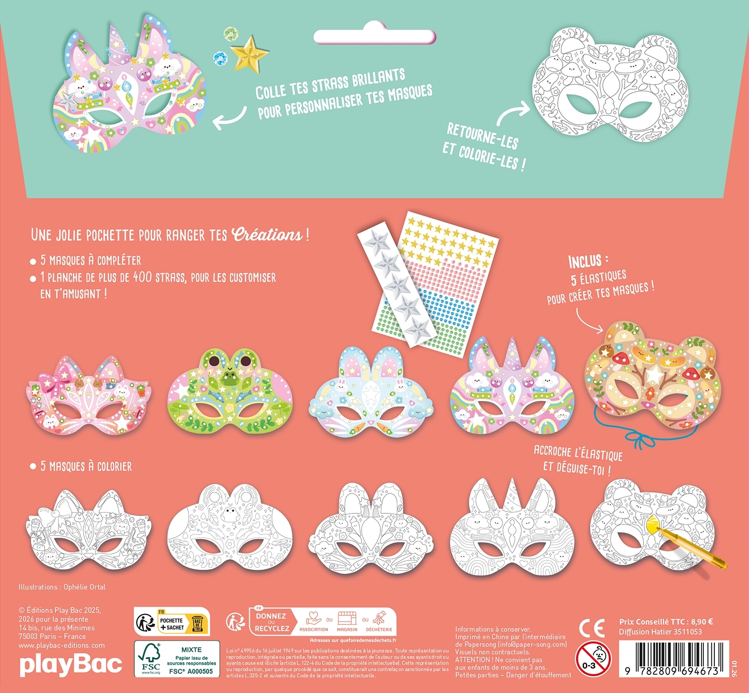 Mes masques en strass - Animaux Kawaii nouvelle édition -  - PLAY BAC