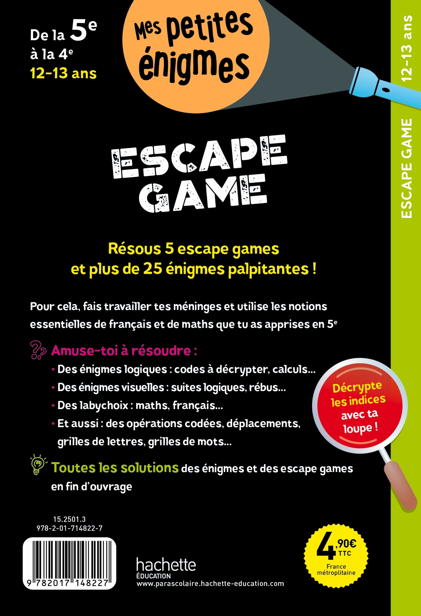Escape game - De la 5e à la 4e - Cahier de vacances 2026 - Sandra Lebrun - HACHETTE EDUC