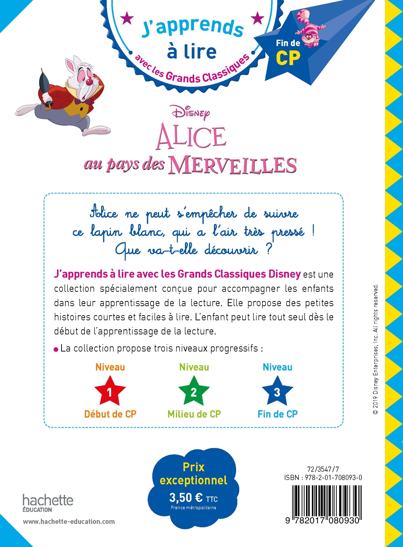 Disney - Alice au pays des merveilles, CP Niveau 3 - Isabelle Albertin - HACHETTE EDUC