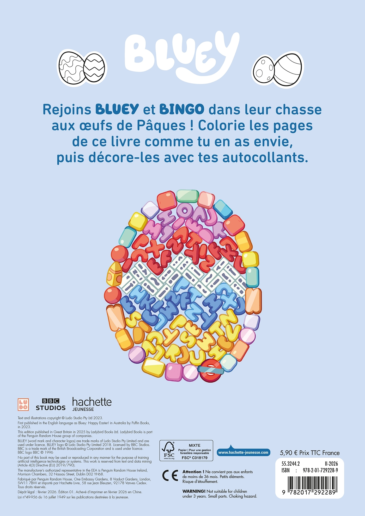 Bluey - Vive Pâques ! Coloriages et stickers -  BBC Studios - Ladybird Books Ltd - HACHETTE JEUN.