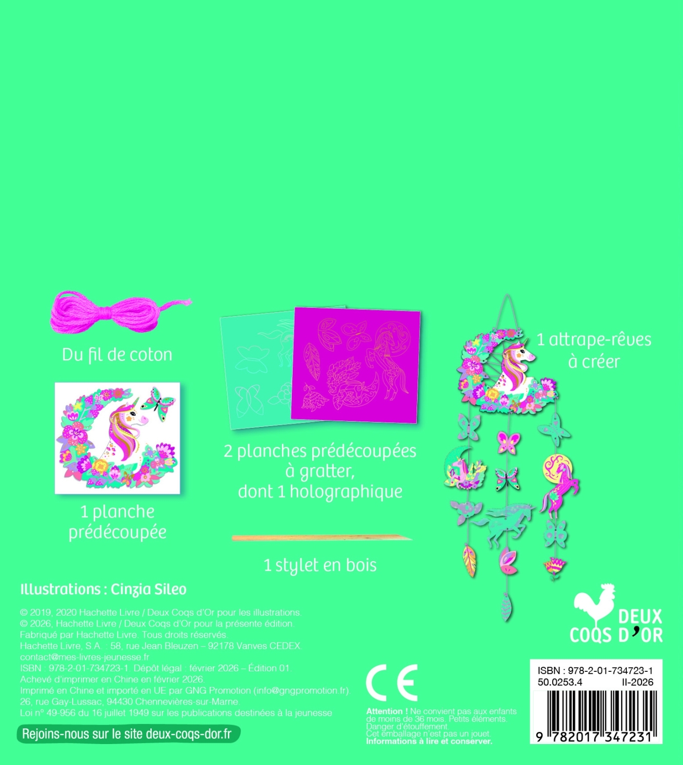 Mon attrape-rêves à gratter licornes - mini boîte avec accessoires -  - DEUX COQS D OR