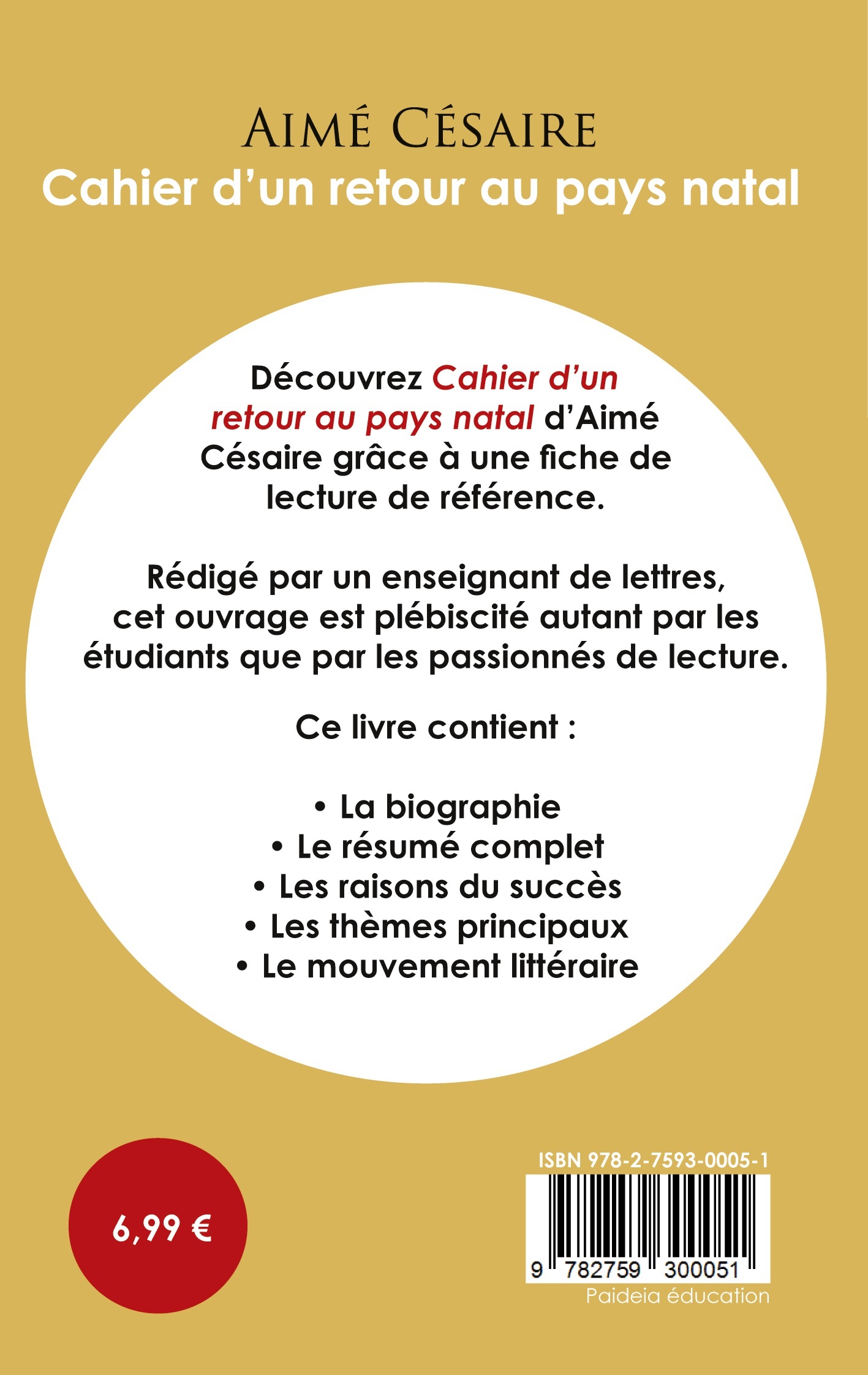 Fiche de lecture Cahier d'un retour au pays natal (Étude intégrale) - Aime Cesaire - PAIDEIA EDUC FR