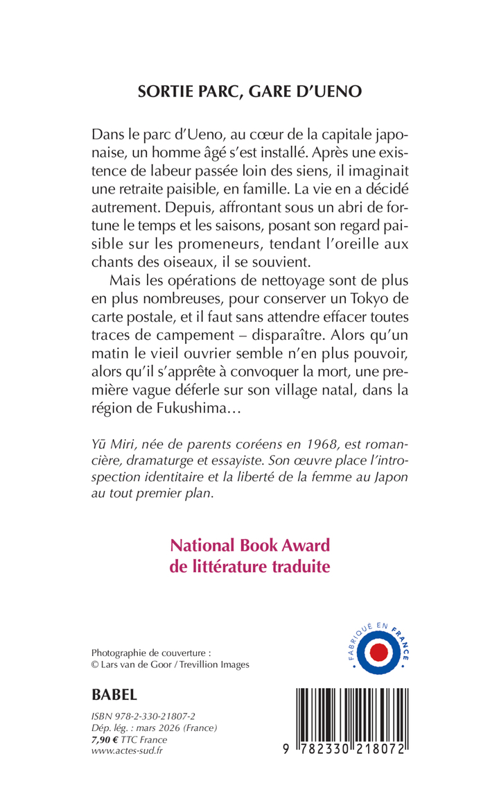 Sortie parc, gare d'Ueno - Yu Miri - ACTES SUD