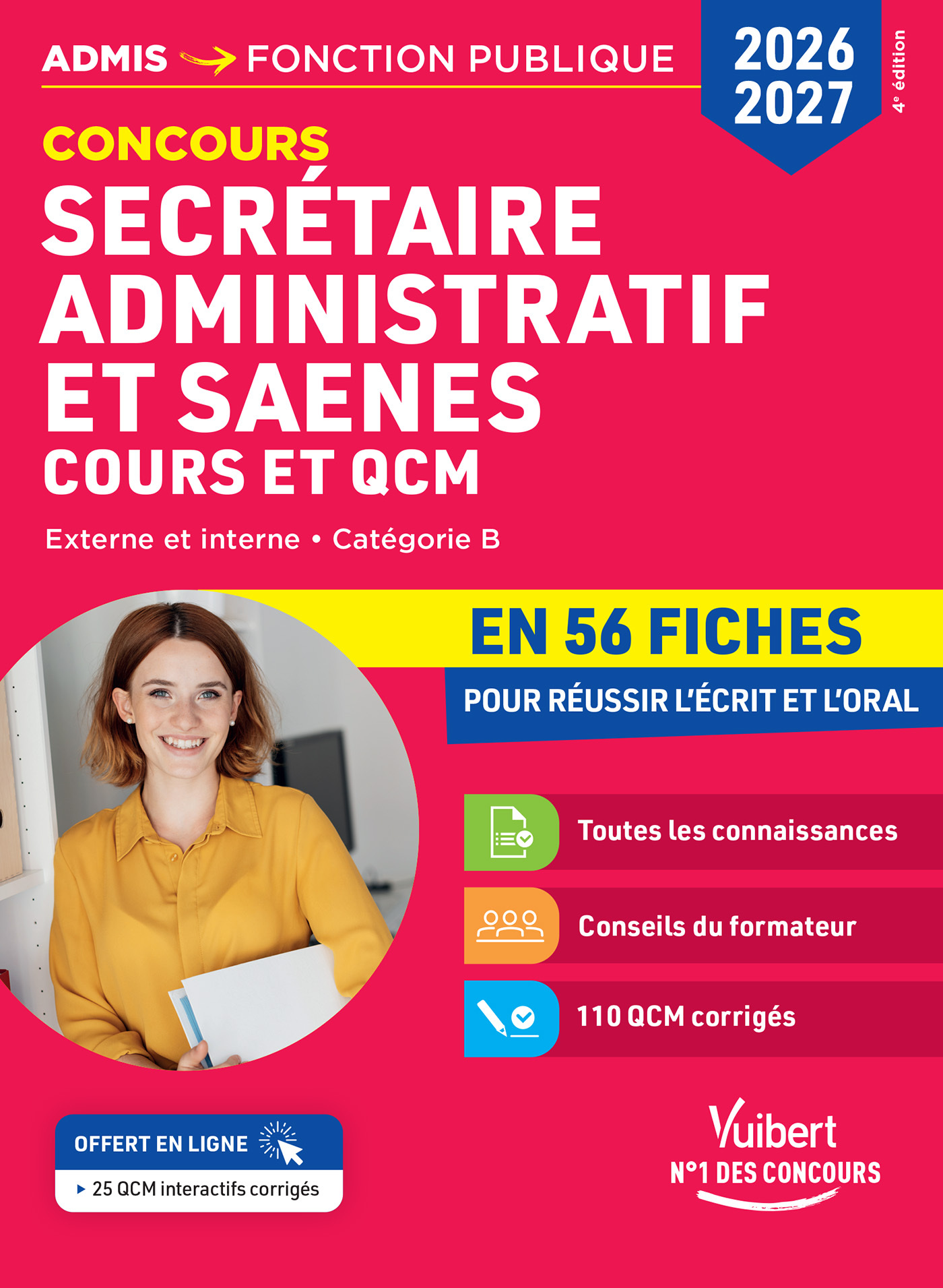 Concours Secrétaire administratif et SAENES en 56 fiches 2026-2027 - Cours et QCM - René Guimet - VUIBERT