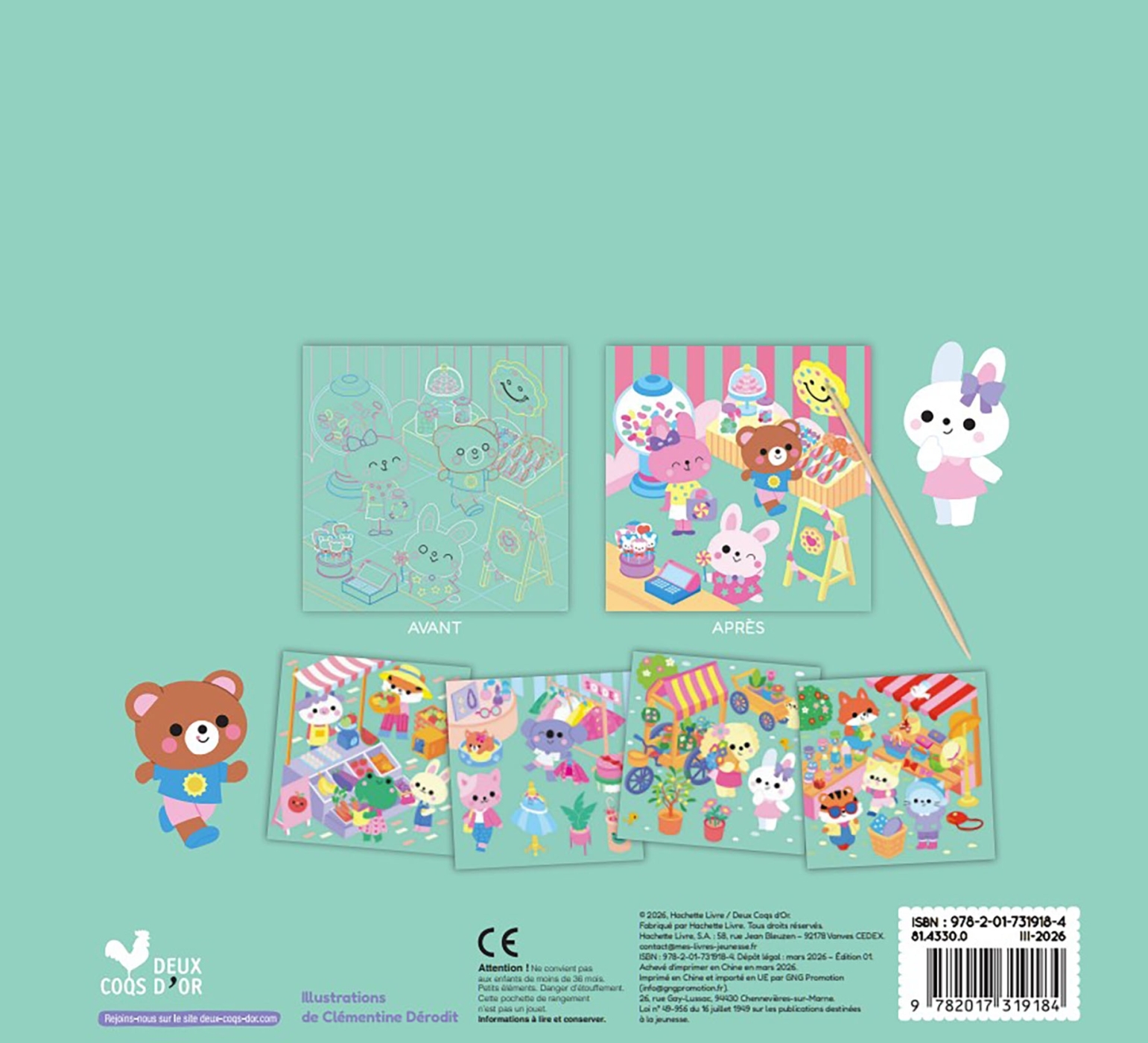 Mes petits amis - Cartes à gratter pastel Mon petit marché - pochette avec accessoires -  - DEUX COQS D OR