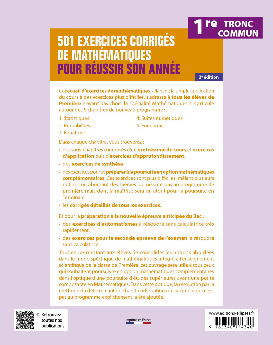 501 exercices corrigés de Mathématiques - Première Tronc commun - Konrad Renard - ELLIPSES