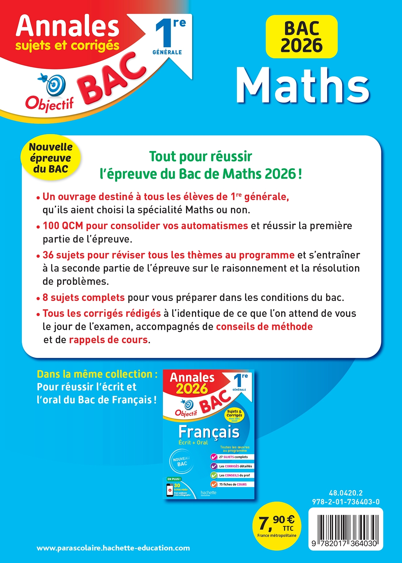 Annales Objectif BAC 2026 - Maths 1re générale  - sujets et corrigés - Eric Barbazo, Nadine Billa - HACHETTE EDUC