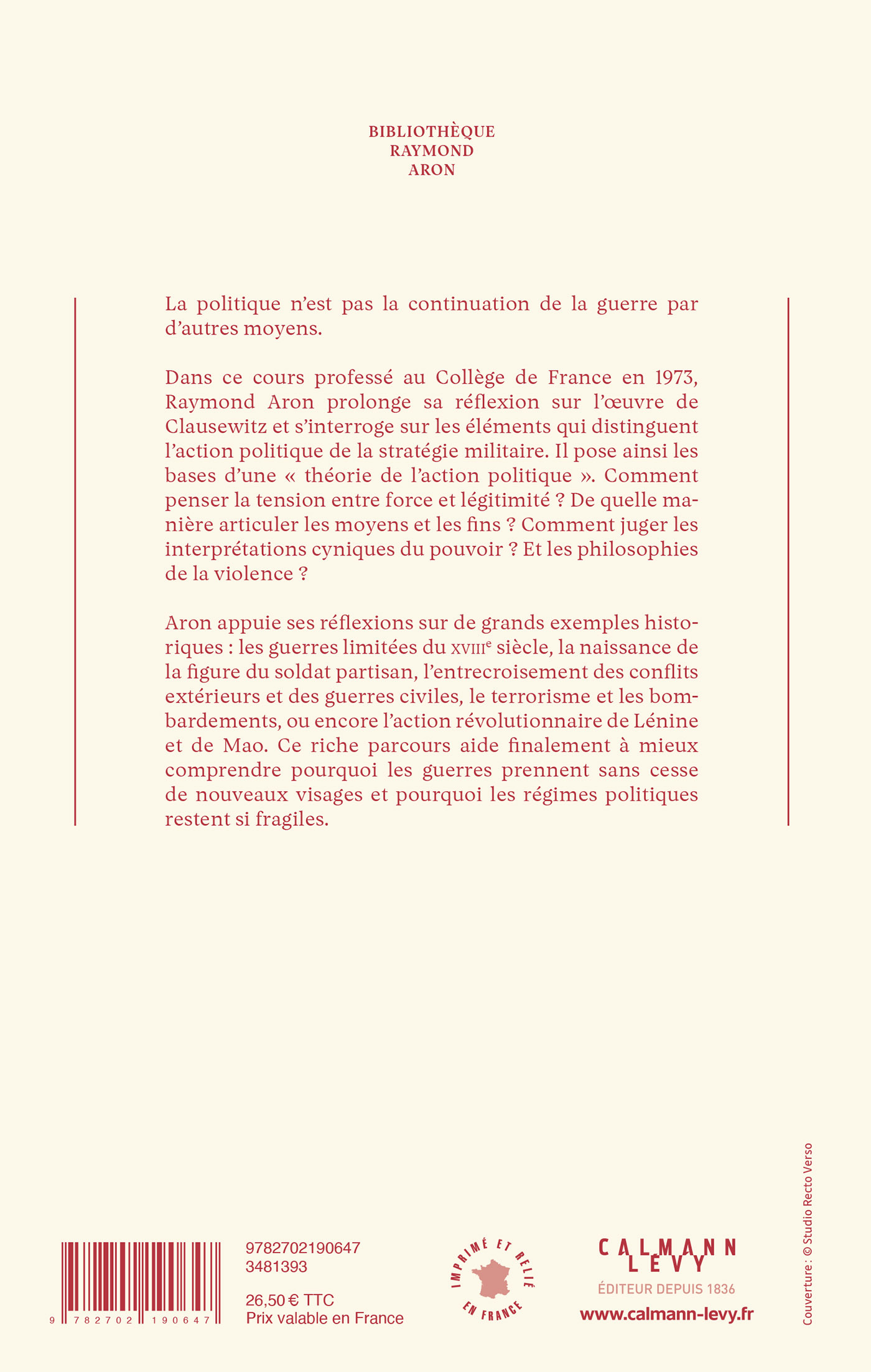 Théorie de l'action politique - Raymond Aron - CALMANN-LEVY