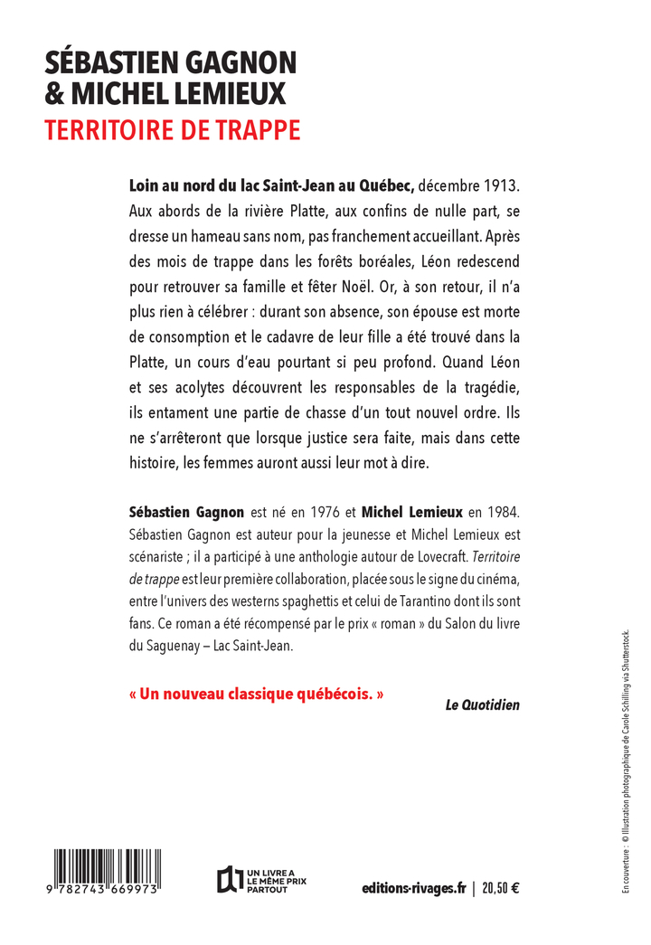 Territoire de trappe - Michel Lemieux, Sébastien Gagnon - RIVAGES