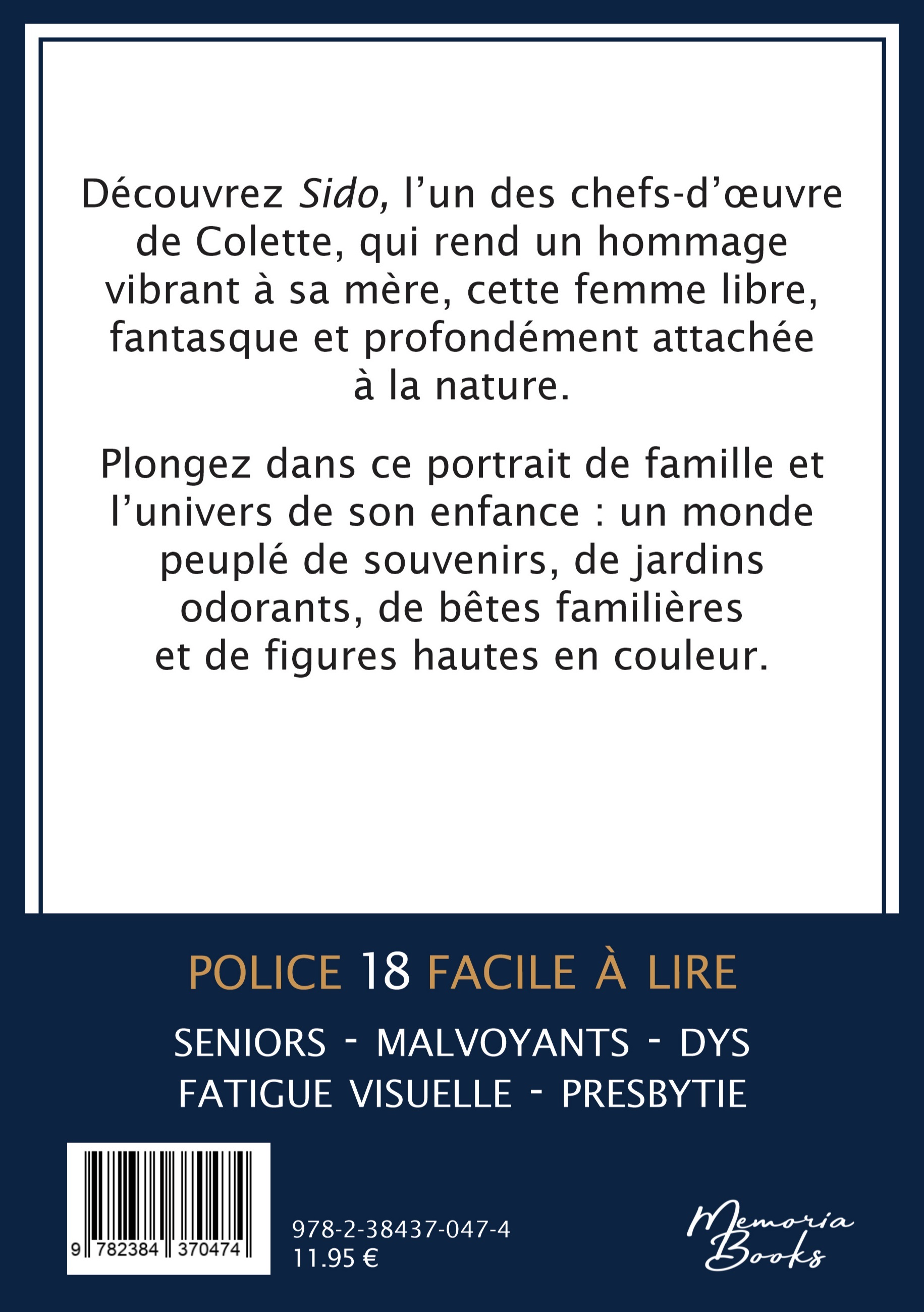 Sido de Colette en grands caractères -  Colette - MEMORIA BOOKS