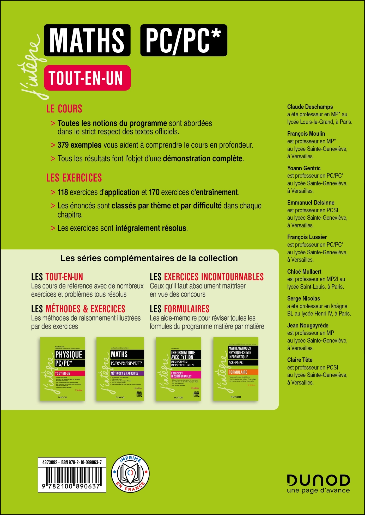 Maths Tout-en-un PC/PC* - 3e éd. - Claude Deschamps, FRANCOIS MOULIN, Yoann Gentric, Emmanuel Delsinne, François Lussier, Chloé Mullaert, Serge Nicolas, Jean Nougayrède, Claire Tête - DUNOD