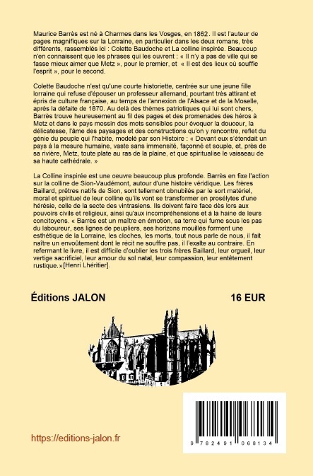 Colette Baudoche suivi de La colline inspirée - Maurice Barrès - JALON