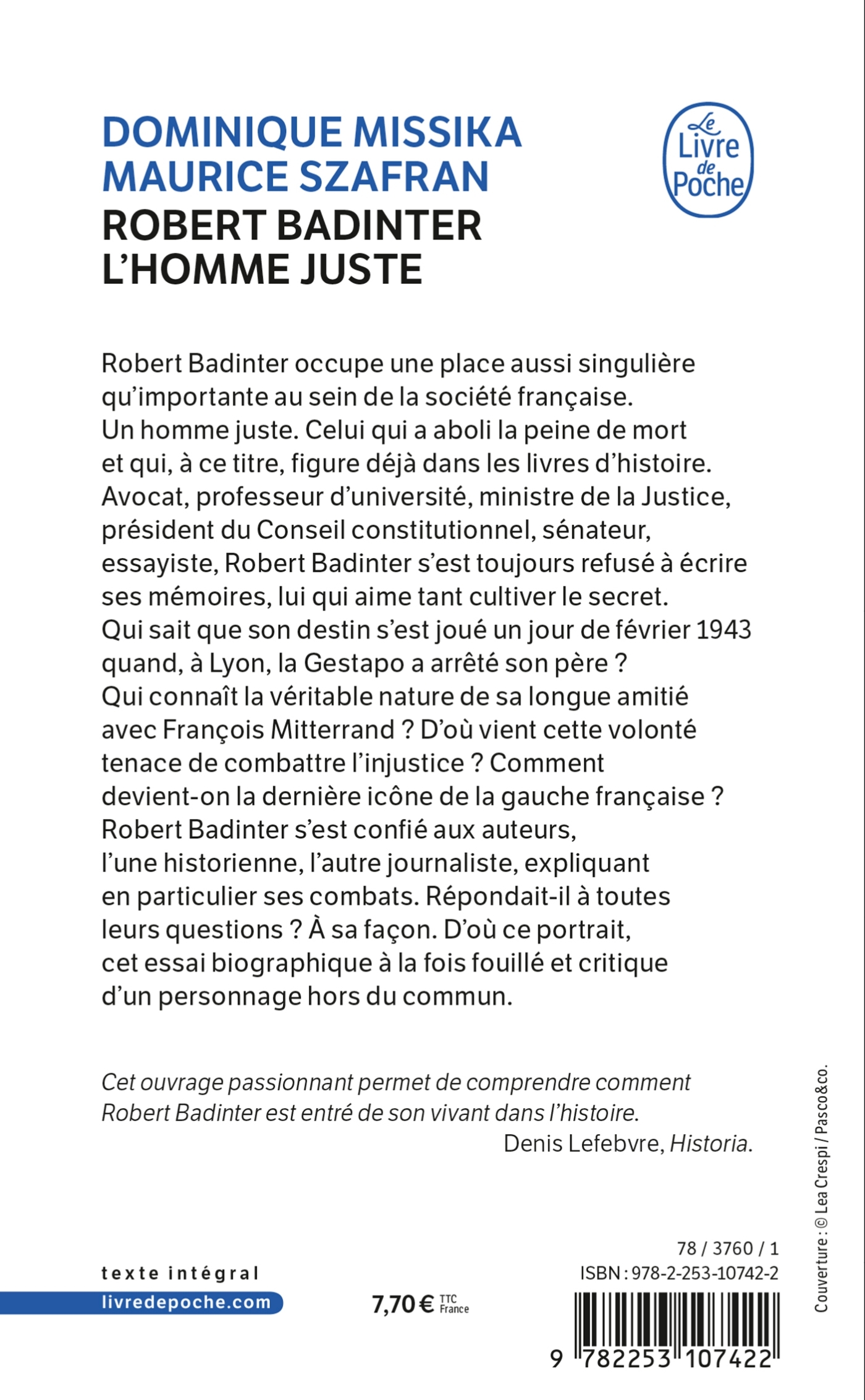 Robert Badinter, l'homme juste - Dominique Missika, Maurice Szafran - LGF