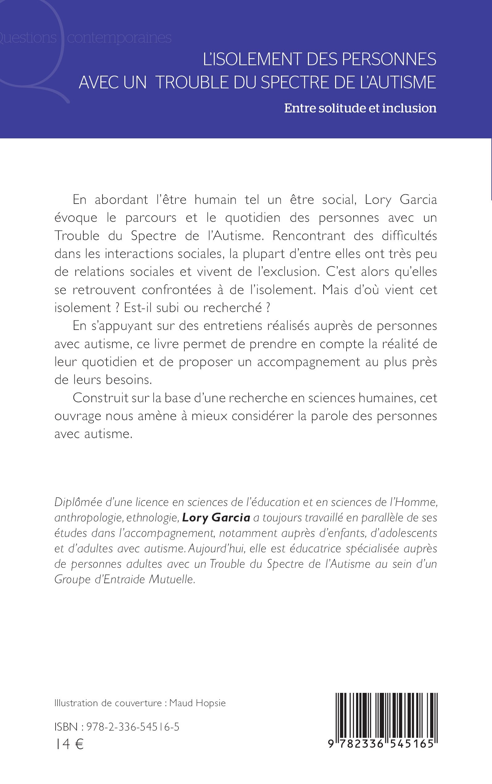 L’isolement des personnes avec un Trouble du Spectre de l’Autisme - Lory Garcia, Youma Ratsavong - L'HARMATTAN