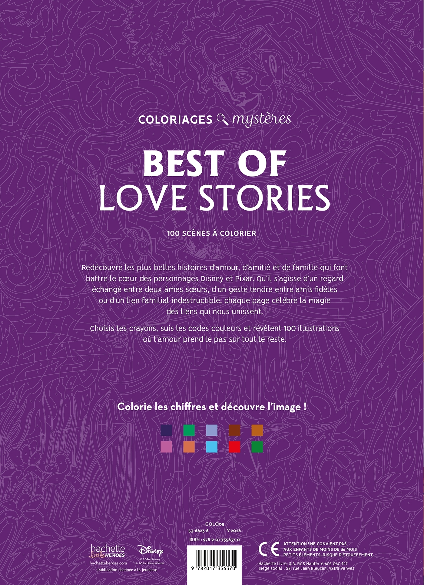 Coloriages Mystères Disney - Best of Love Stories -  - HACHETTE HEROES
