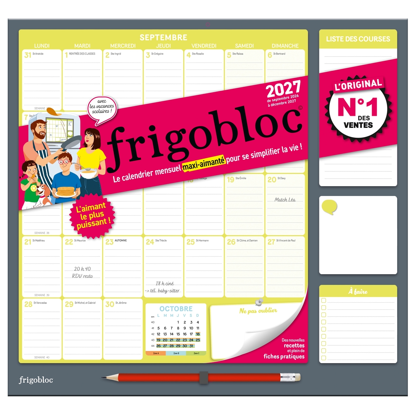 Frigobloc Mensuel 2027 - Calendrier familial / mois (de sept. 2026 à déc. 2027) -   - PLAY BAC