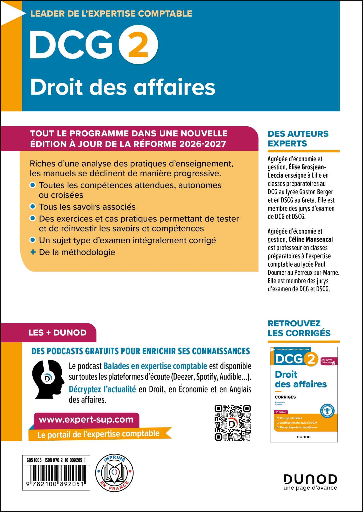 DCG 2 Droit des affaires - Manuel - Réforme 2026-2027 - Elise Grosjean-Leccia, Céline Mansencal - DUNOD