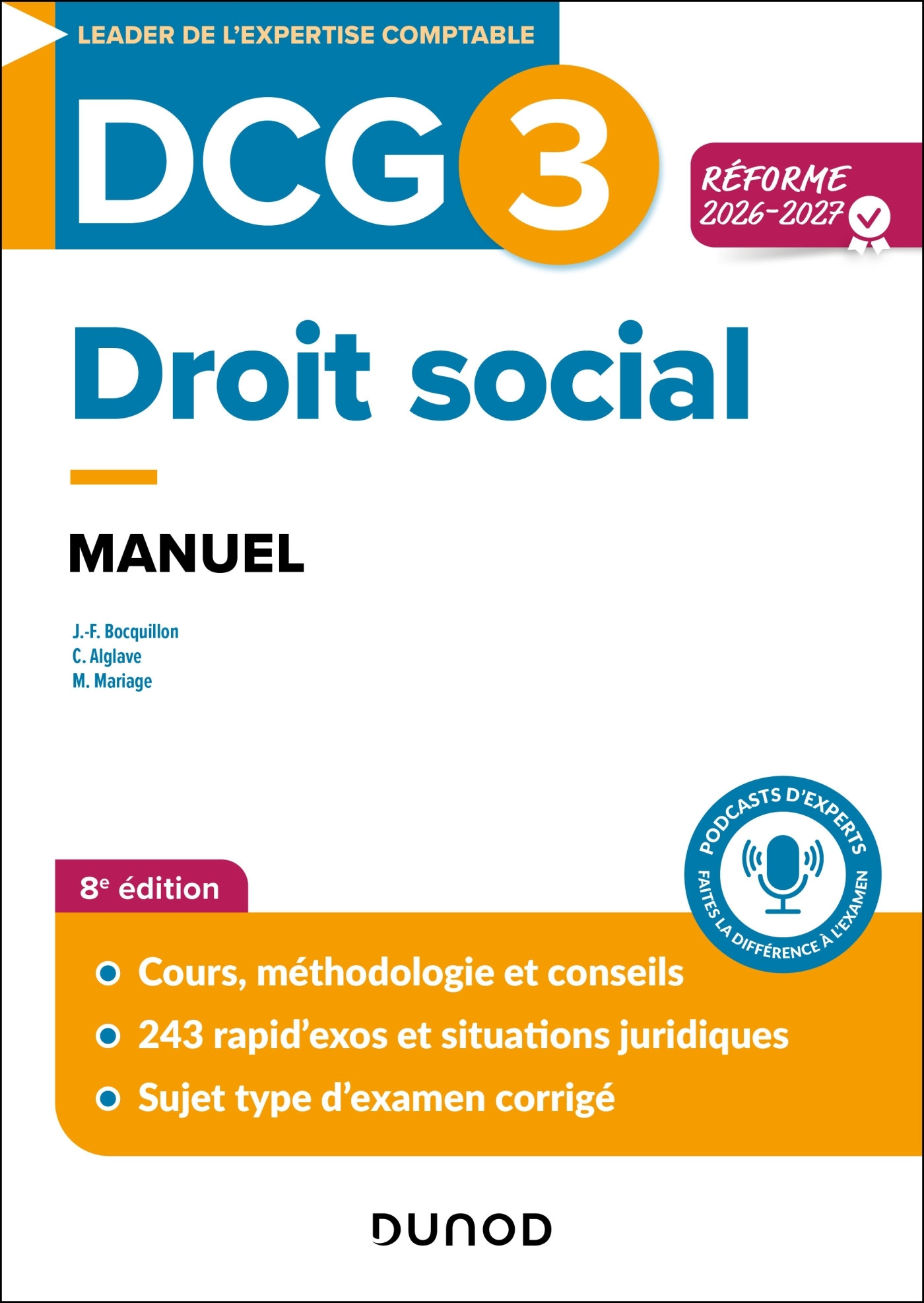 DCG 3 - Droit social - Manuel - Réforme 2026-2027 - Jean-François Bocquillon, Christine Alglave, Martine Mariage - DUNOD