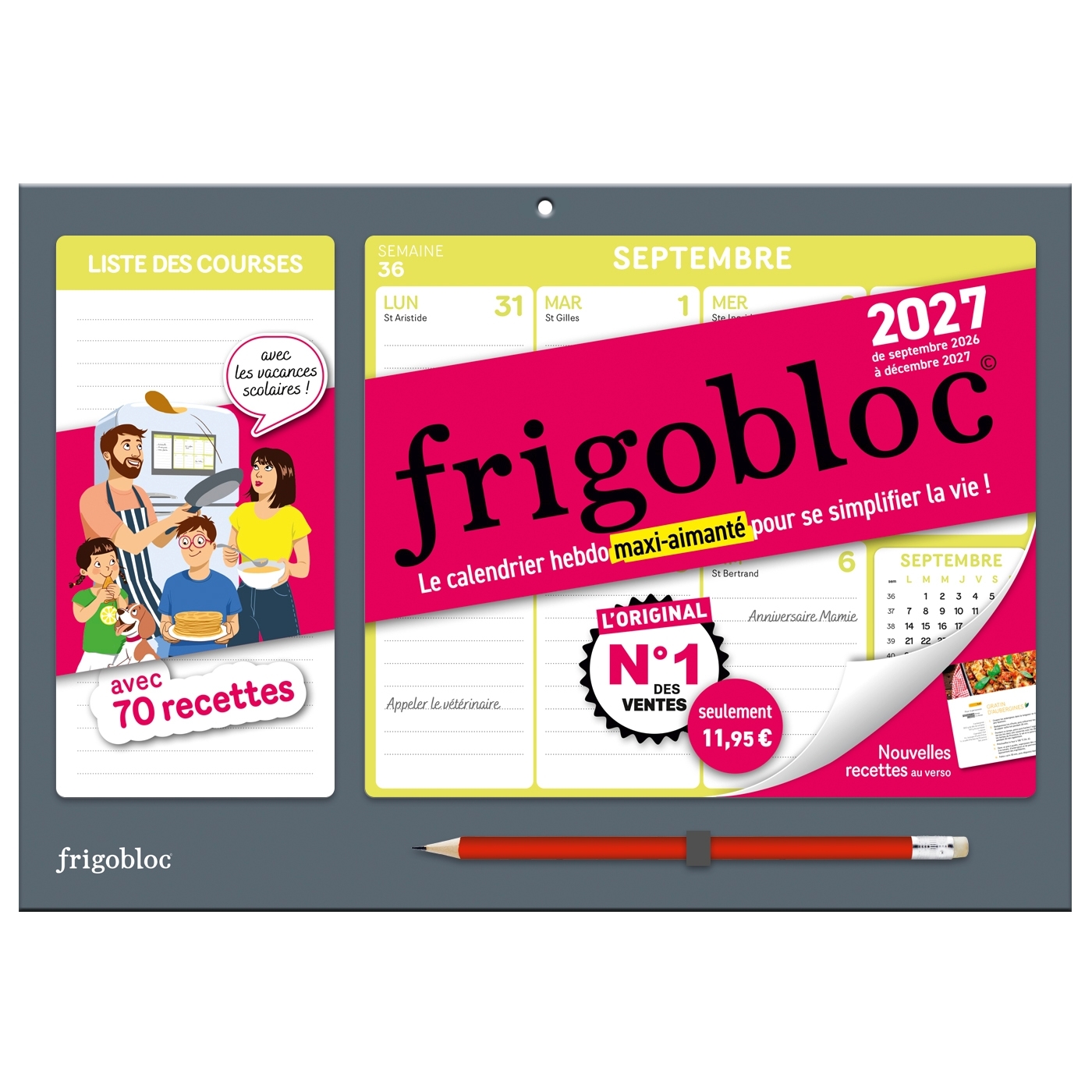 Frigobloc Hebdomadaire Compact 2027  - Calendrier Compact / sem (de sept. 2026 à déc. 2027) -   - PLAY BAC