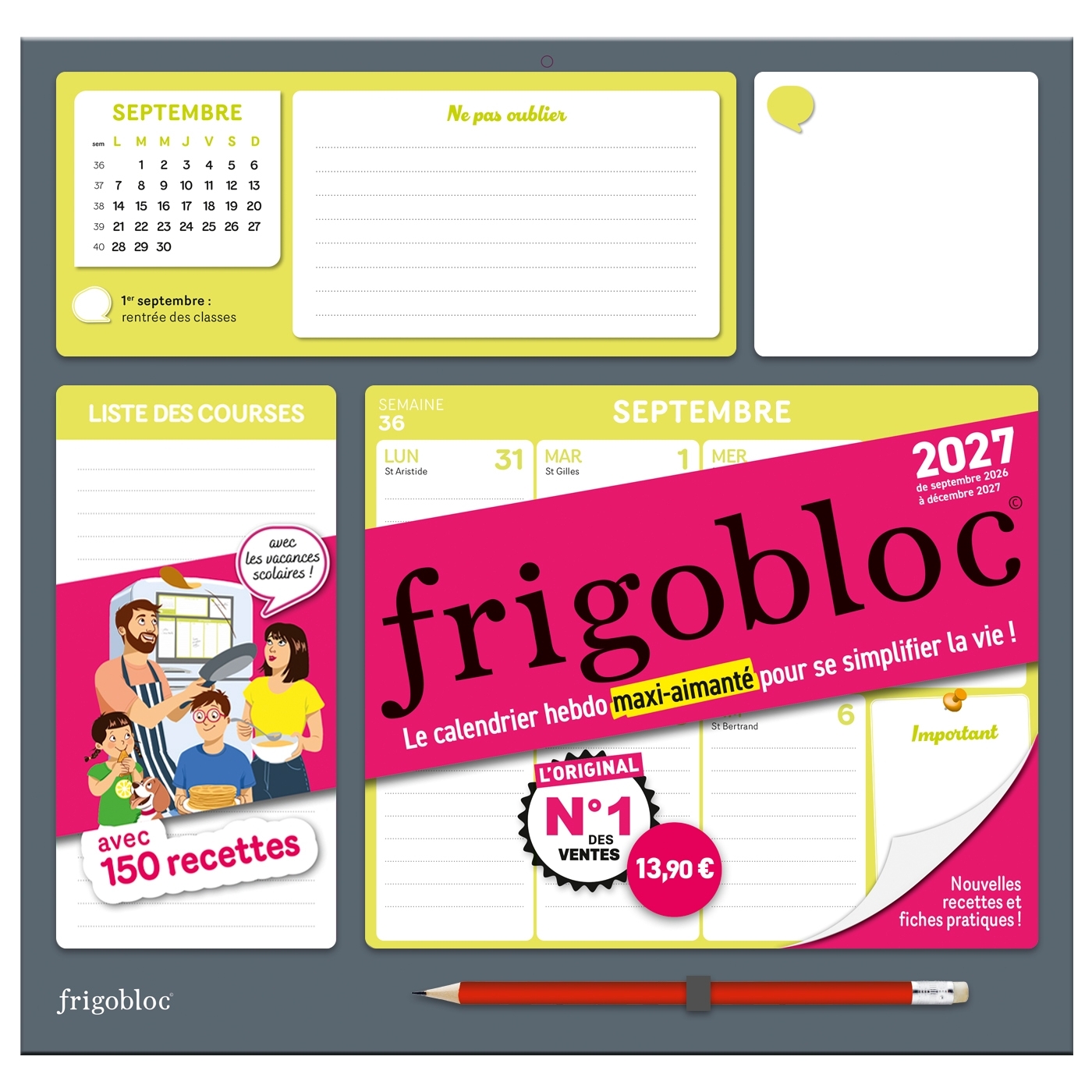 Frigobloc Hebdomadaire 2027 - Calendrier d'organisation familiale / sem (de sept. 2026 à déc. 2027) -   - PLAY BAC