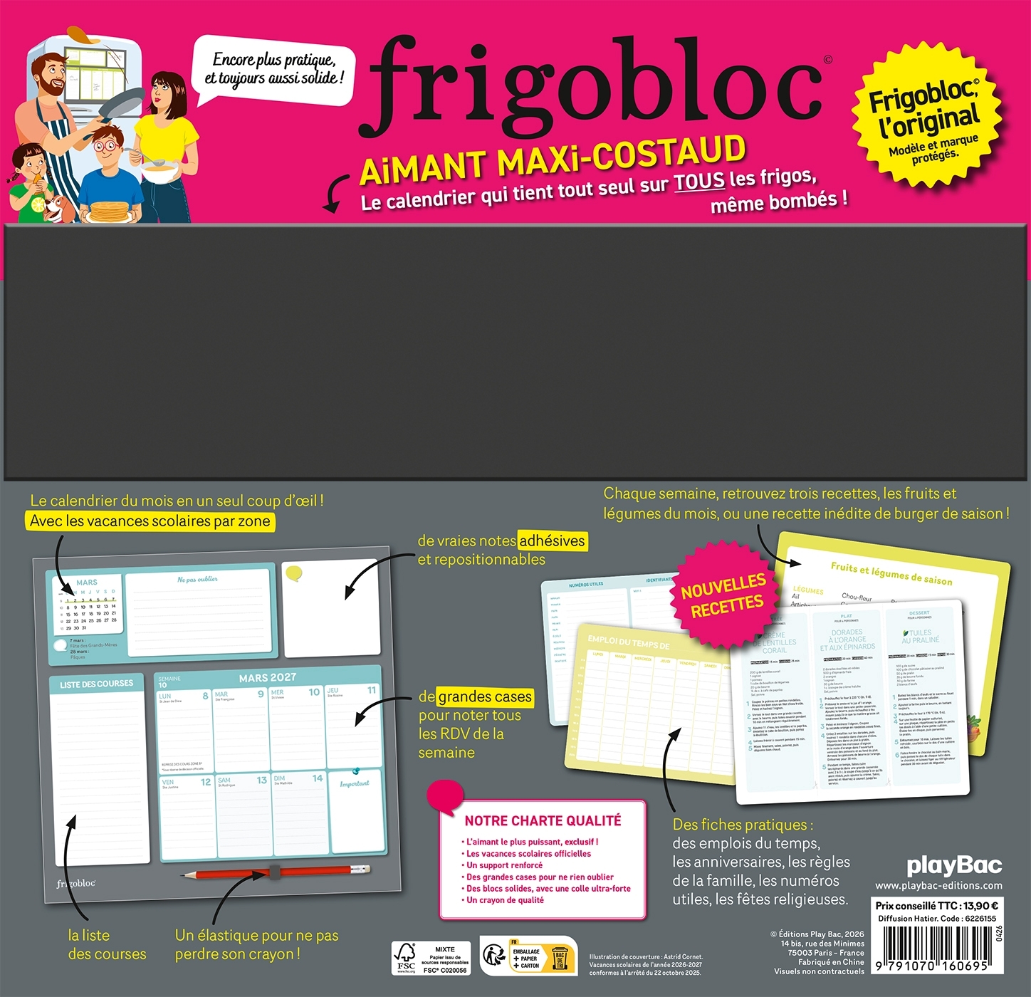 Frigobloc Hebdomadaire 2027 - Calendrier d'organisation familiale / sem (de sept. 2026 à déc. 2027) -   - PLAY BAC