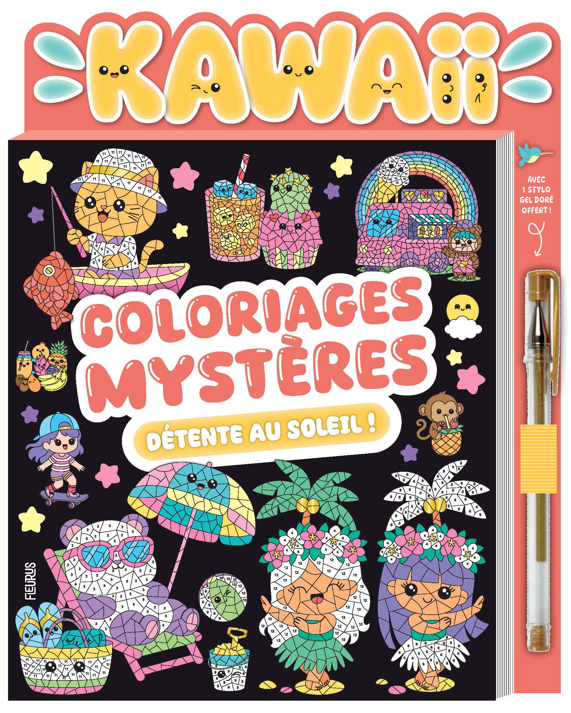 Coloriages mystères kawaii détente au soleil (avec stylo gel doré) -  - FLEURUS
