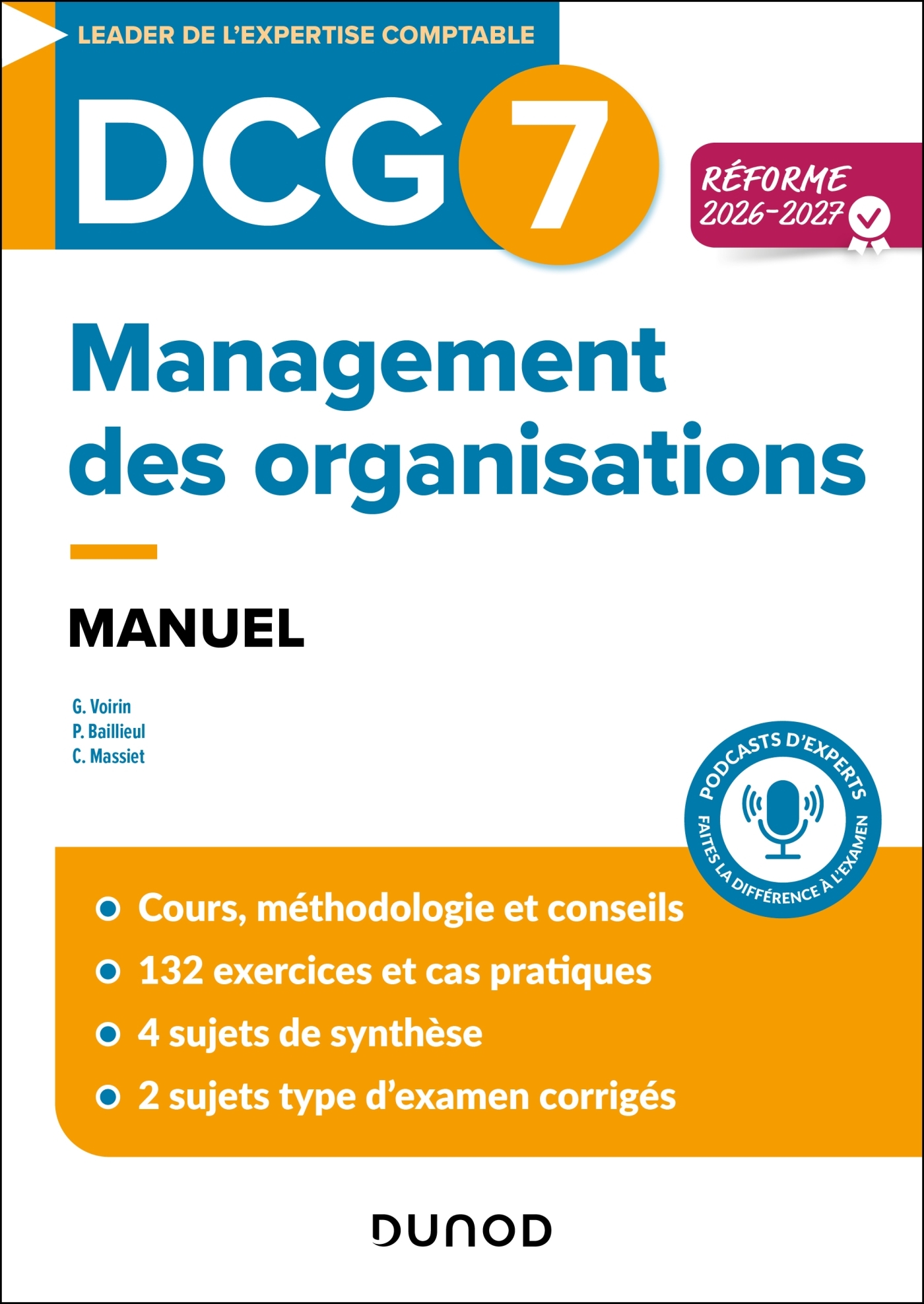 DCG 7 - Management des organisations - Manuel - Réforme 2026-2027 - Gilles Voirin, Pierre Baillieul, Claude Massiet - DUNOD