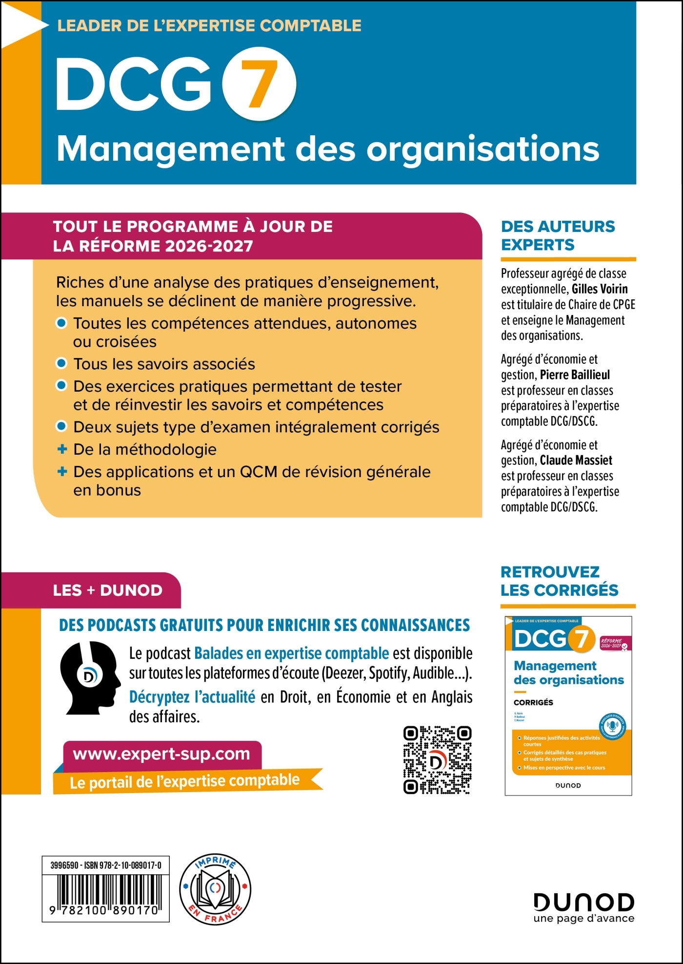 DCG 7 - Management des organisations - Manuel - Réforme 2026-2027 - Gilles Voirin, Pierre Baillieul, Claude Massiet - DUNOD