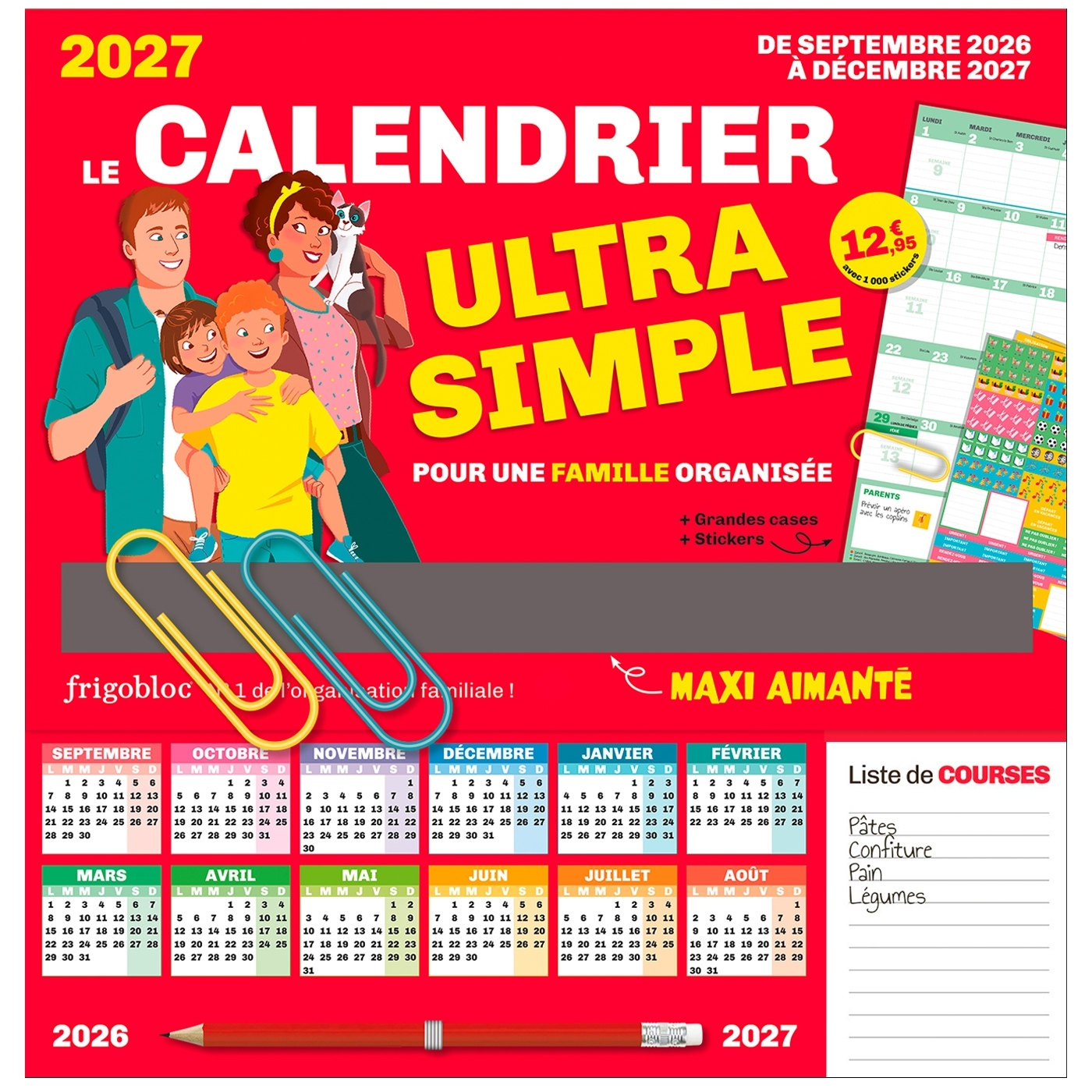Frigobloc Le calendrier Ultra Simple pour une famille organisée ! (de sept. 2026 à déc. 2027) -   - PLAY BAC