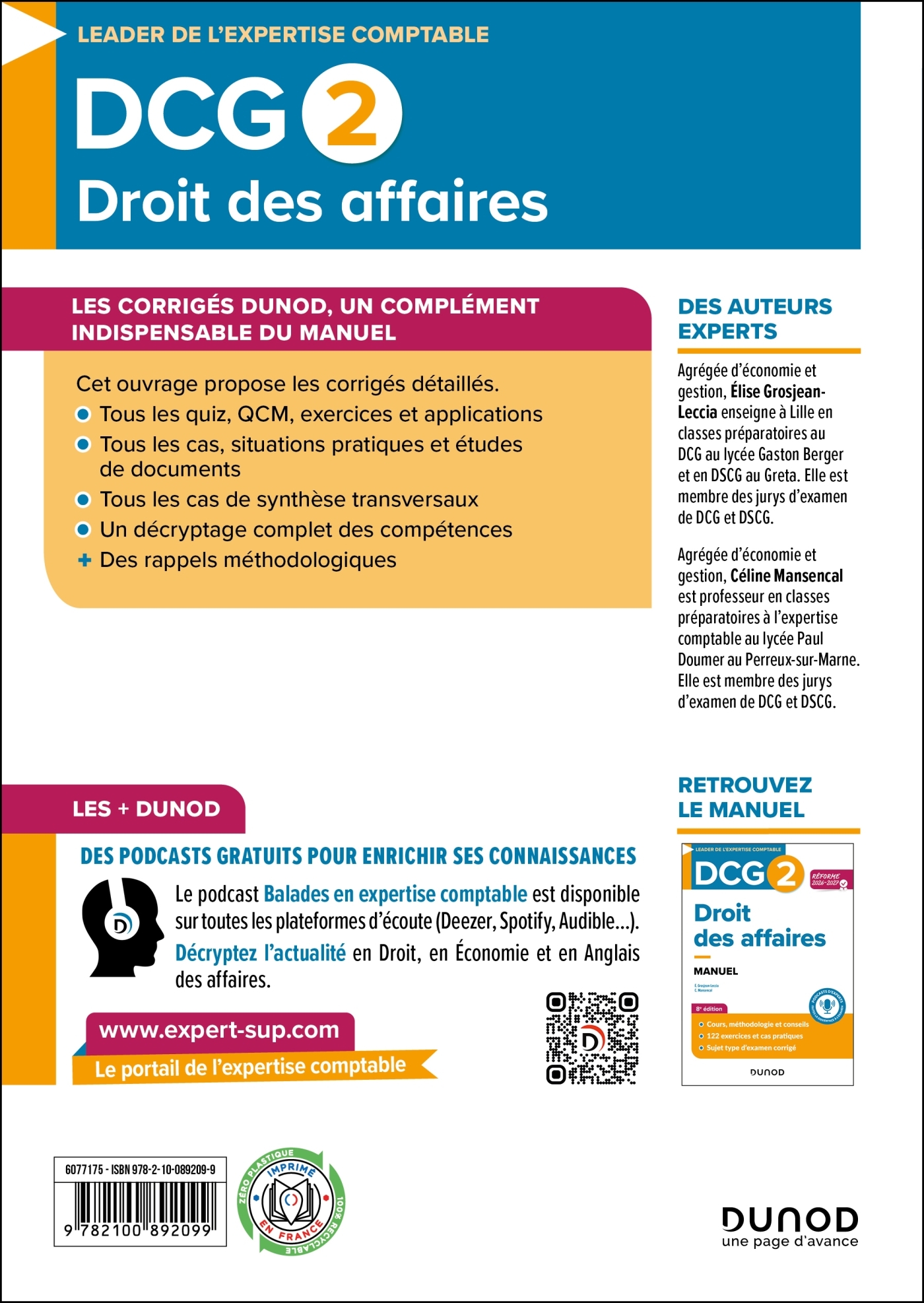 DCG 2 - Droit des affaires - Corrigés - Réforme 2026-2027 - Elise Grosjean-Leccia, Céline Mansencal - DUNOD