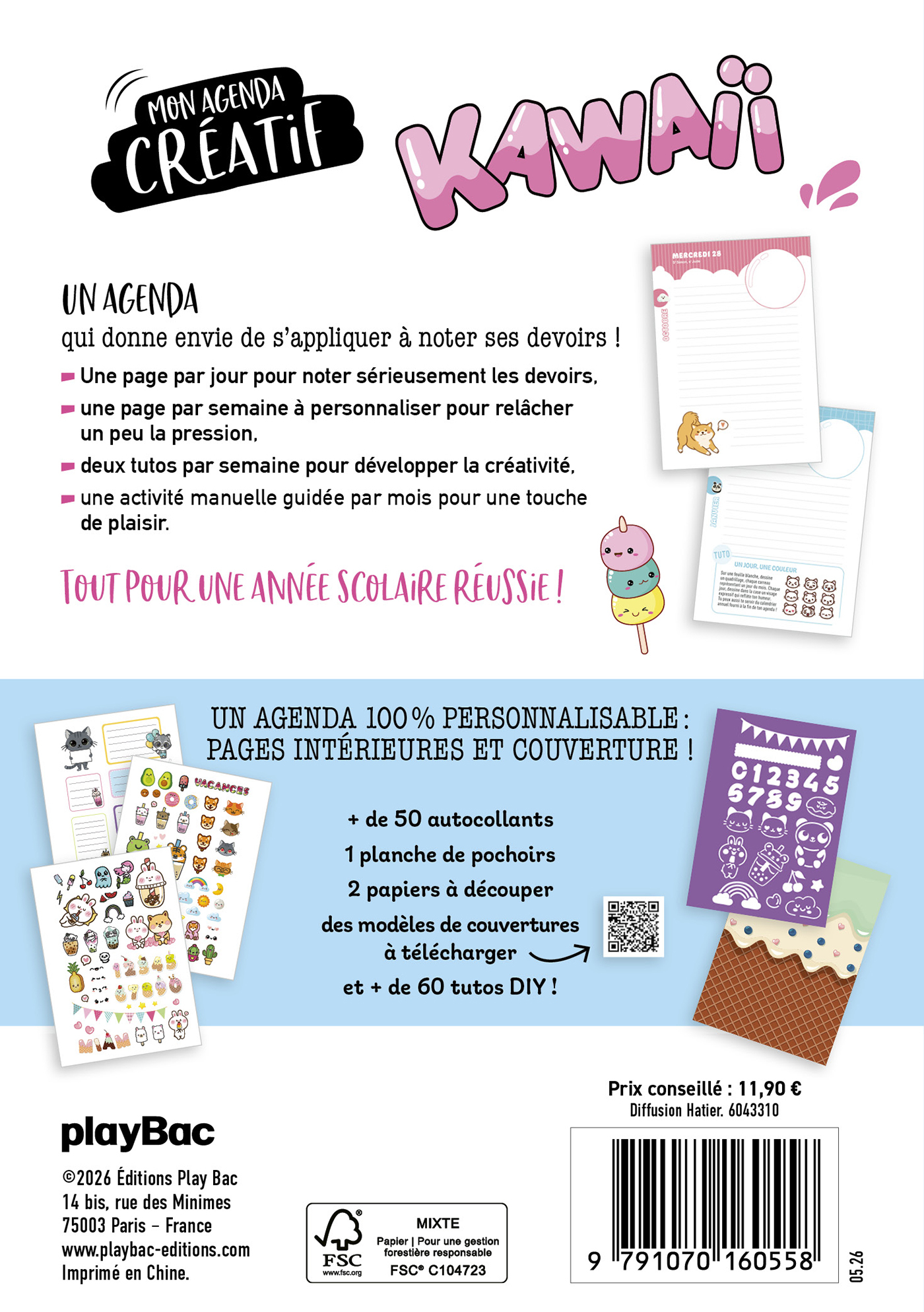 Mon agenda créatif Kawaii 2026-2027 -  Playbac Éditions - PLAY BAC