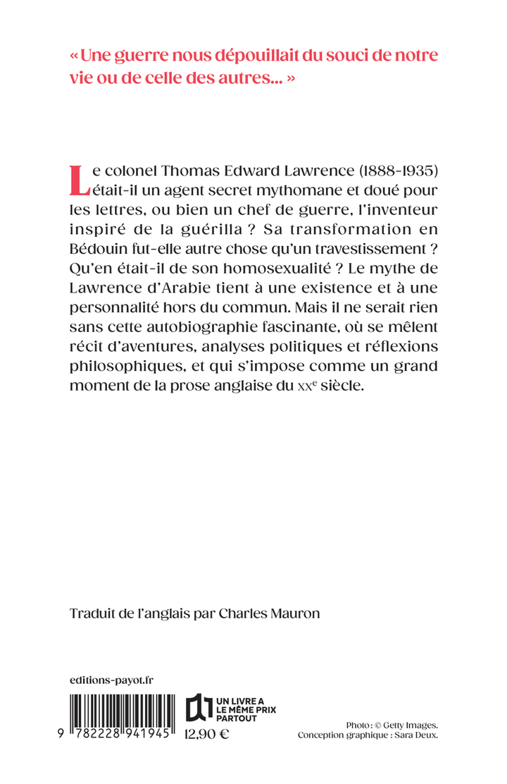 Les Sept piliers de la sagesse - Thomas Edward Lawrence - PAYOT