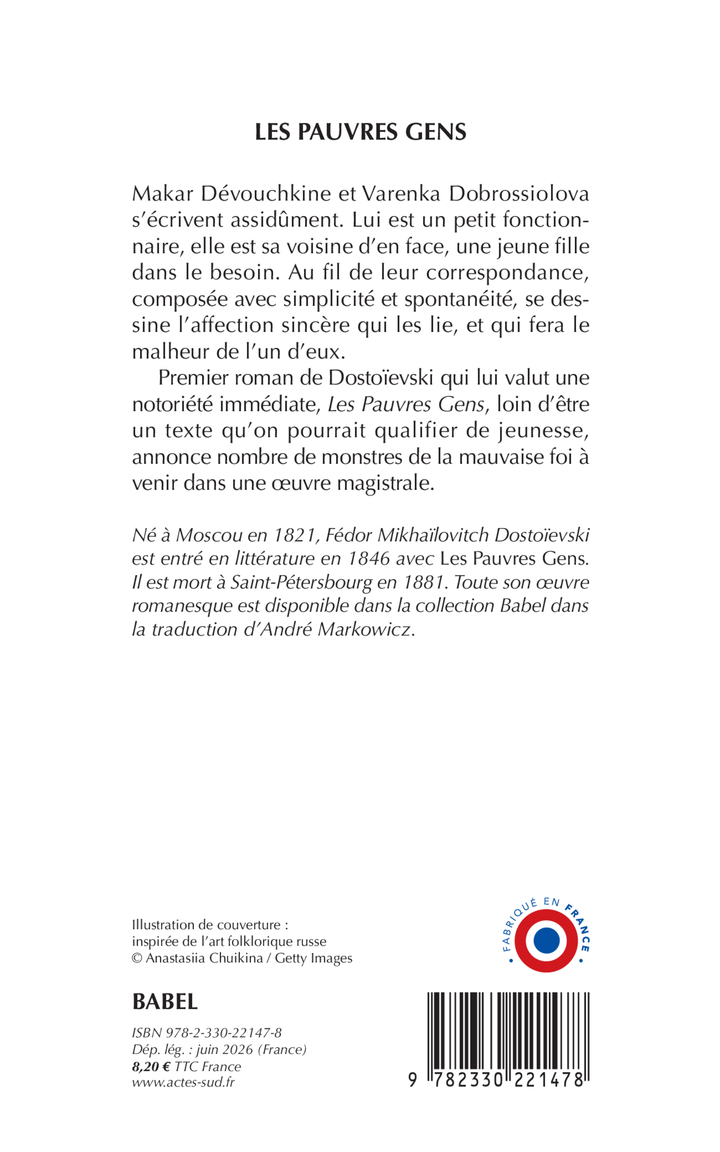 Les Pauvres Gens - Fédor Dostoïevski - ACTES SUD