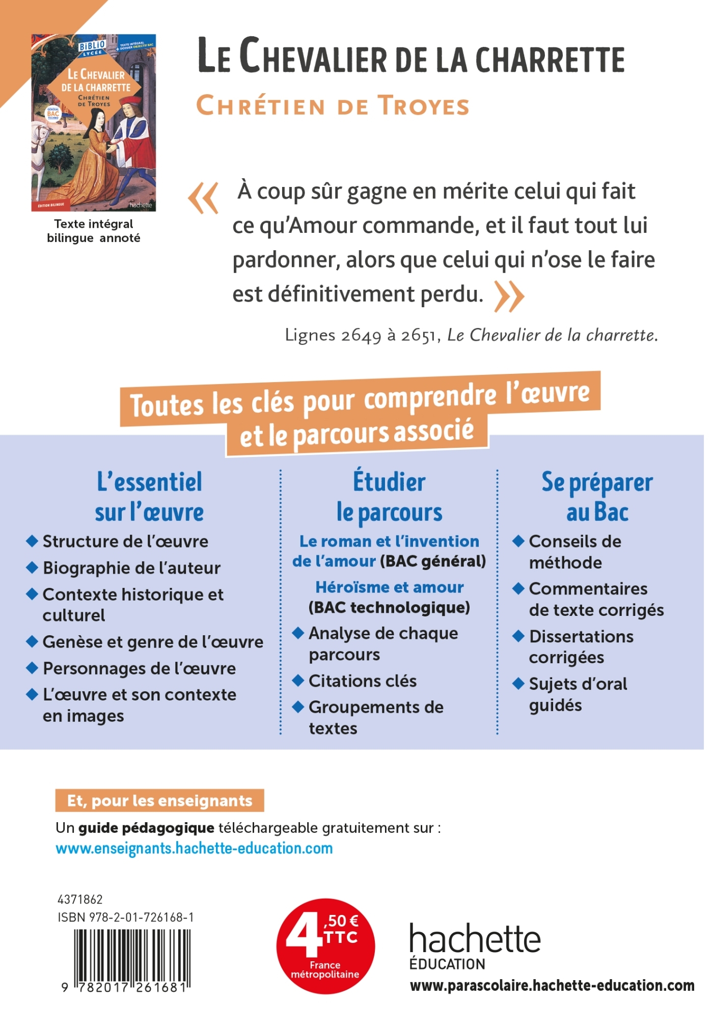 BiblioLycée - Le Chevalier de la Charrette, Chrétien de Troyes - BAC 2027 - Véronique Brémond Bortoli,  Chrétien de Troyes - HACHETTE EDUC
