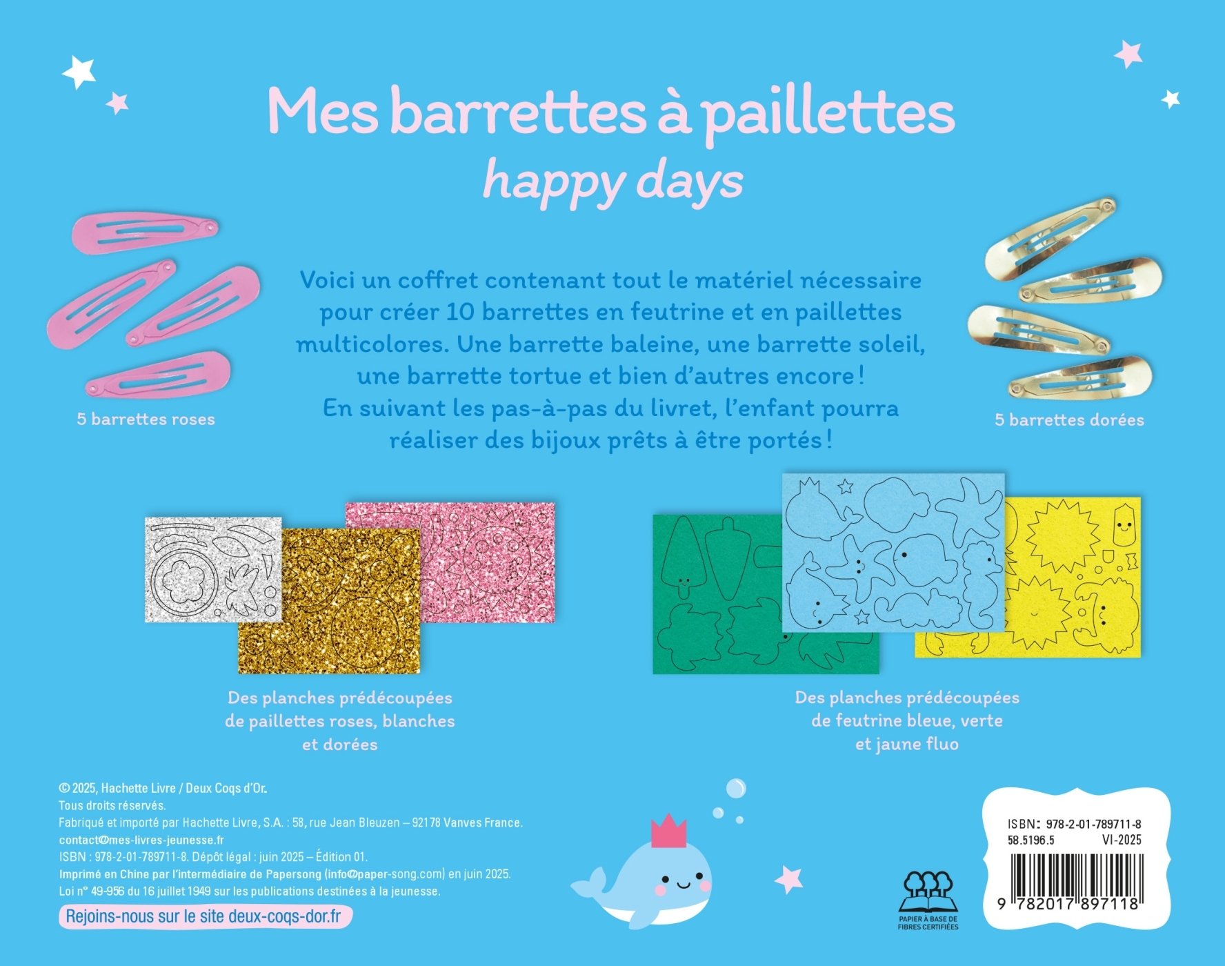 Mes barrettes à paillettes happy days - coffret avec accessoires -  - DEUX COQS D OR