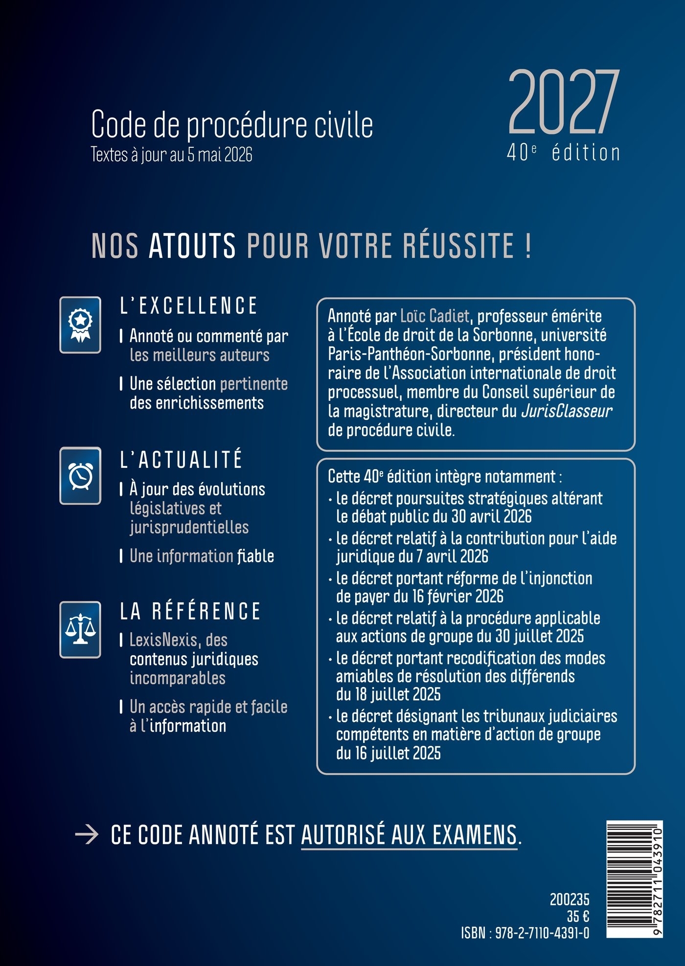 Code de procédure civile 2027 - Loïc Cadiet - LEXISNEXIS