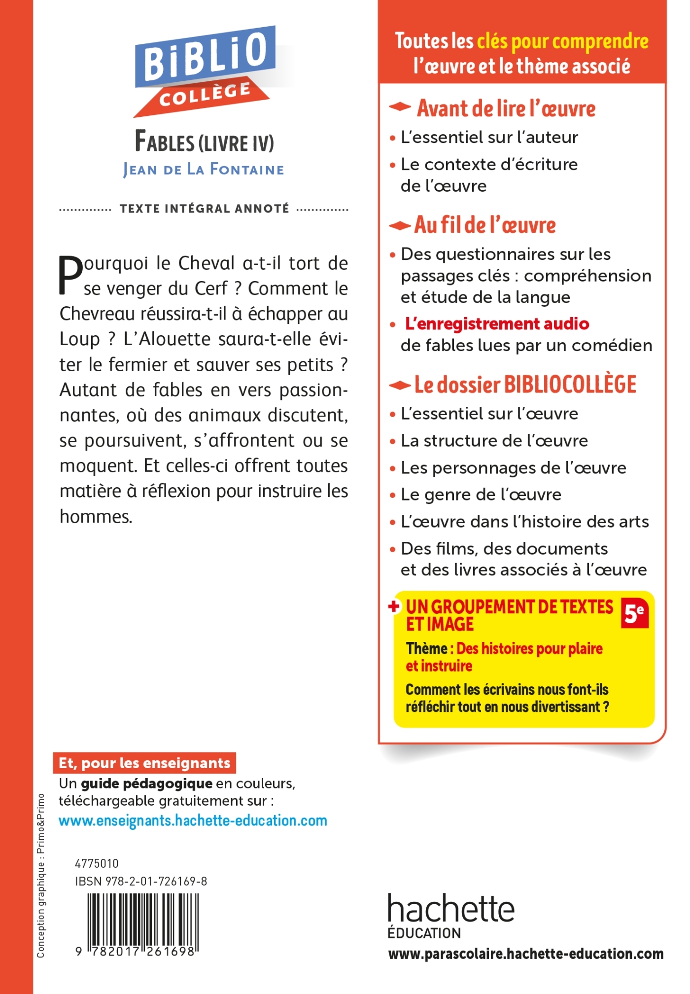 BiblioCollège Fables, livre IV, Jean de La Fontaine -  À définir, Fanny Marin, Jean La Fontaine - HACHETTE EDUC