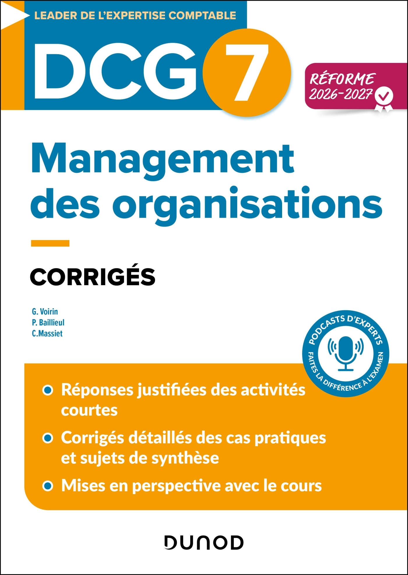 DCG 7 - Management des organisations - Corrigés - Réforme 2026-2027 - Gilles Voirin, Pierre Baillieul, Claude Massiet - DUNOD