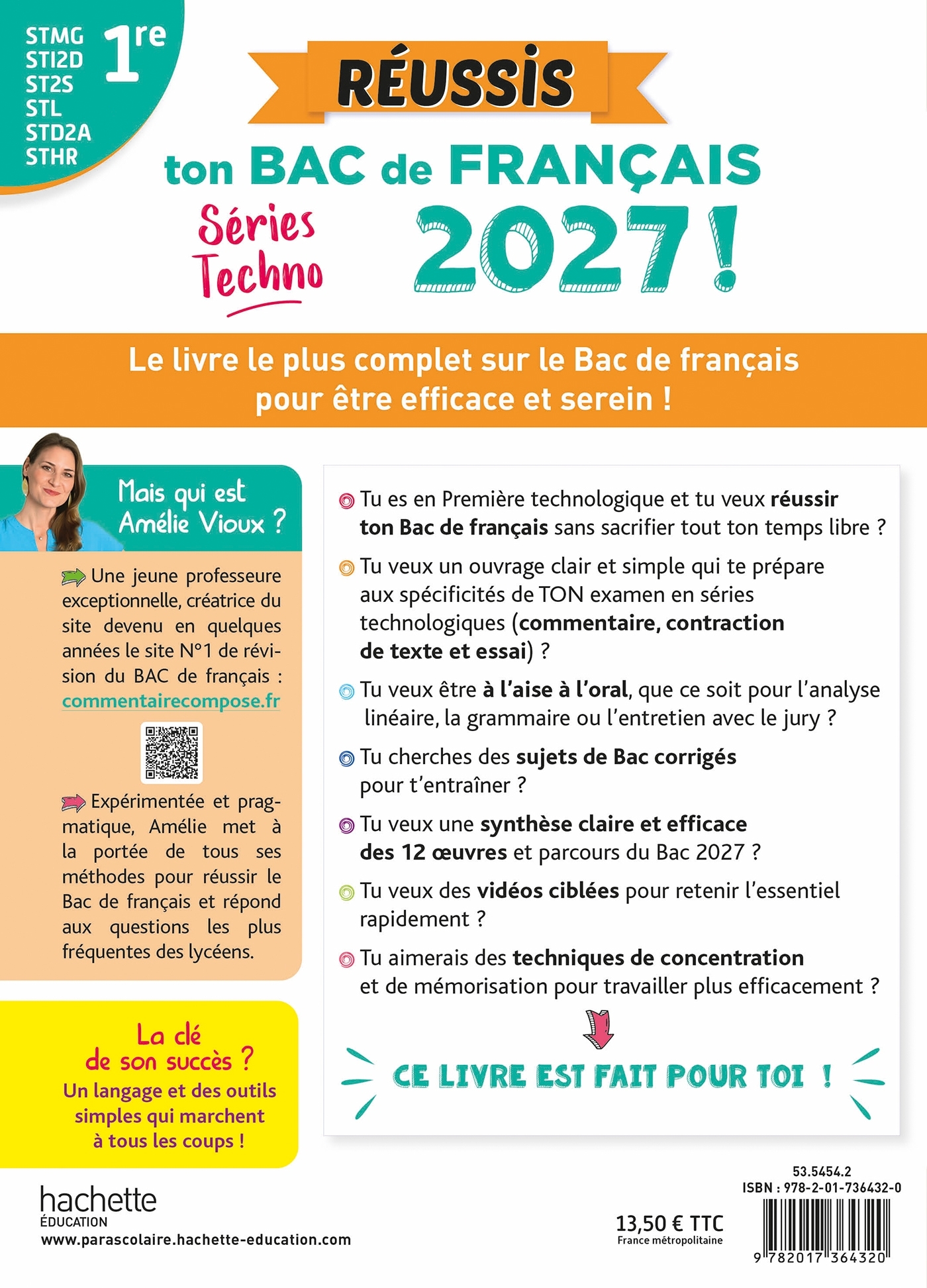 Réussis ton Bac de français 2027 avec Amélie Vioux  - 1res STMG - STI2D - ST2S - STL - STD2A - STHR - Amélie Vioux - HACHETTE EDUC