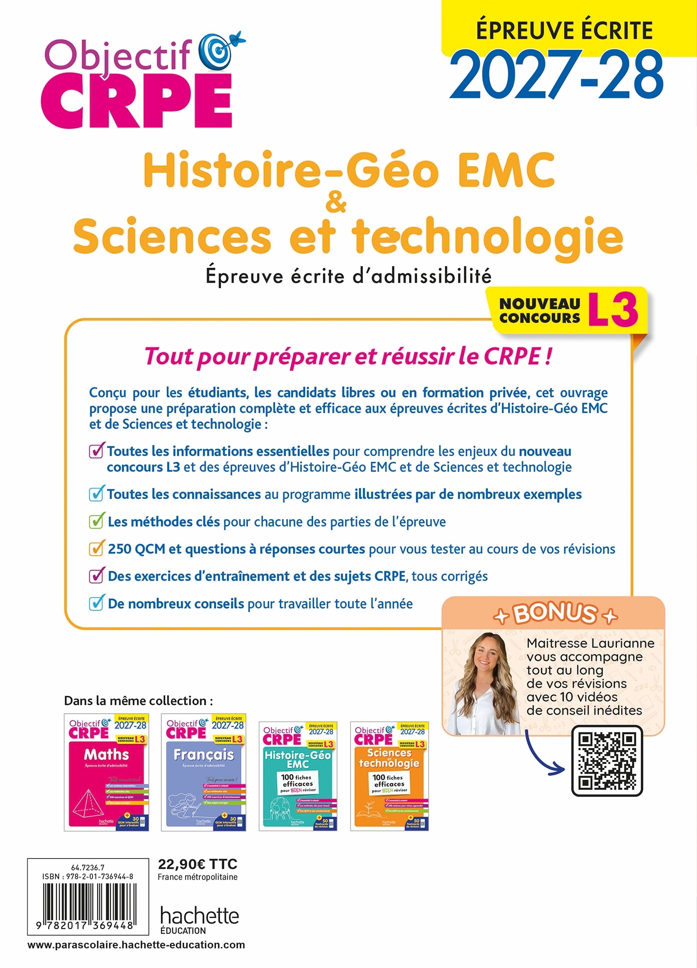 Objectif CRPE 2027-2028 - Histoire Géographie EMC, Sciences et technologie - Épreuve écrite - L3 -  , Laurent Bonnet, Julien Cuminetto, Soria Hamdani-Bennour, Yvonne Orsini, Philippe Savina - HACHETTE EDUC