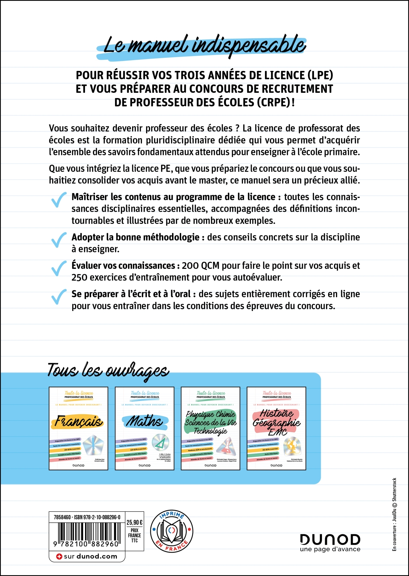 Toute la licence Professorat des écoles - Mathématiques - Jean-François Bergeaut, Isabelle Laurençot-Sorgius, Christophe Billy, Cédric Fruchon - DUNOD