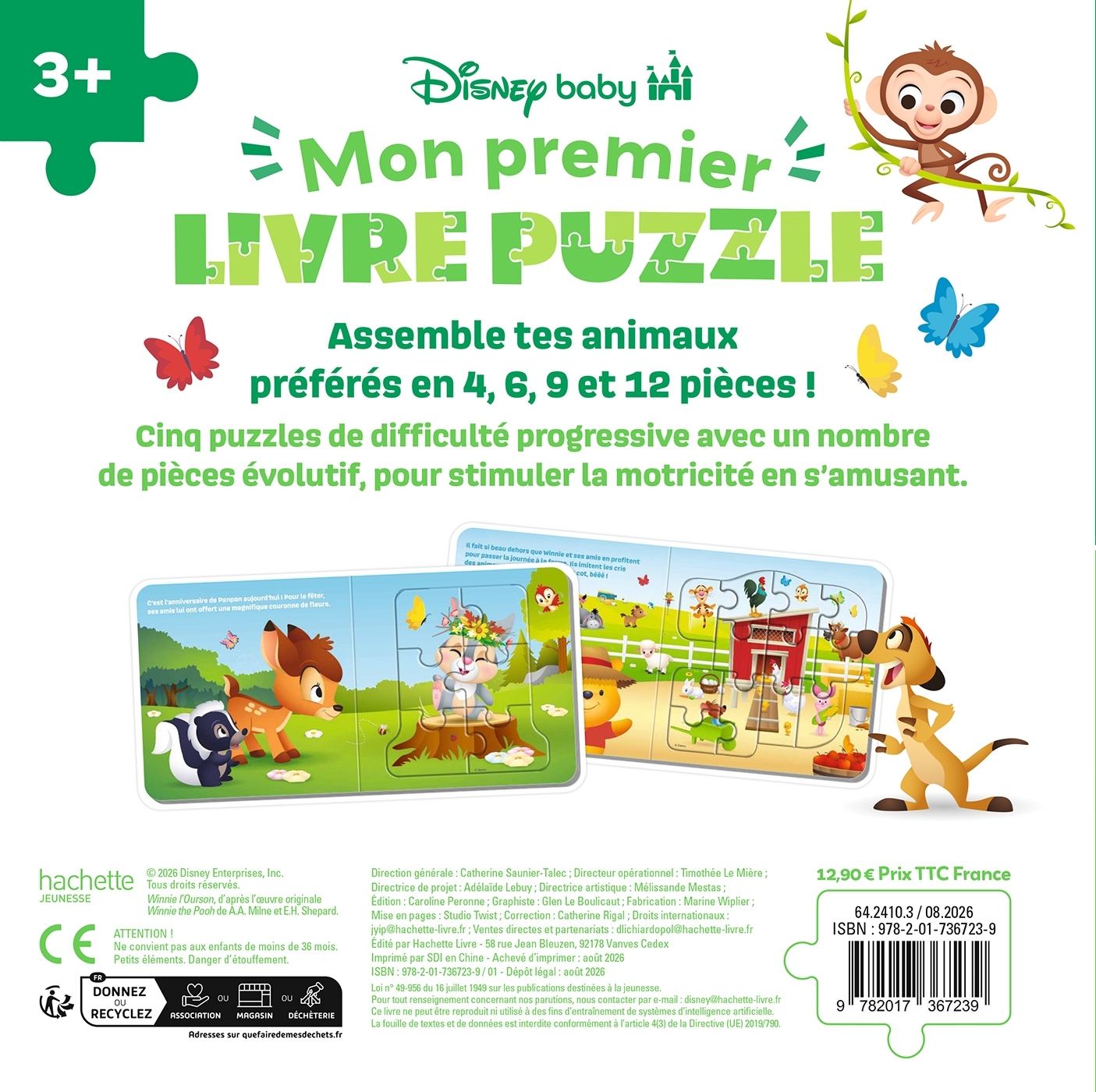 DISNEY BABY - Mon Premier Livre Puzzle Évolutif - Les Animaux Vol. 2 -  Disney - DISNEY HACHETTE