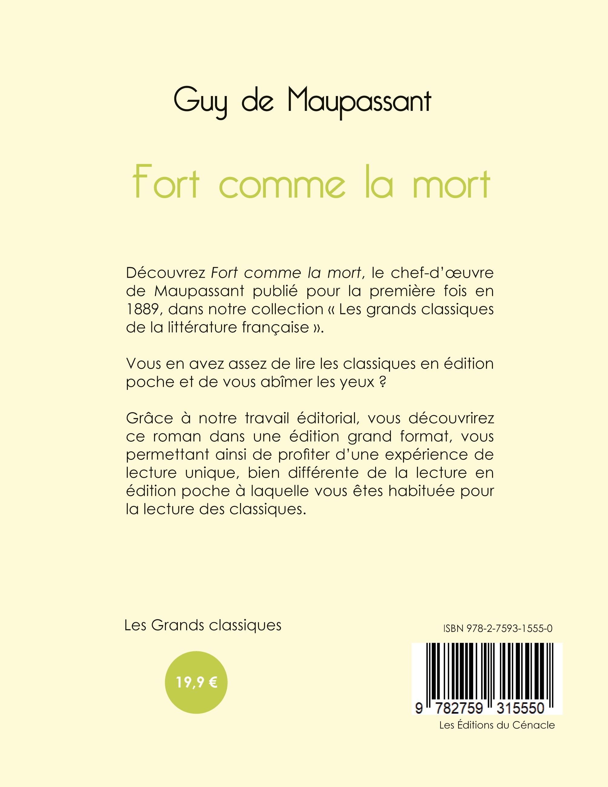 Fort comme la mort de Maupassant (édition grand format) - Guy de Maupassant - CENACLE